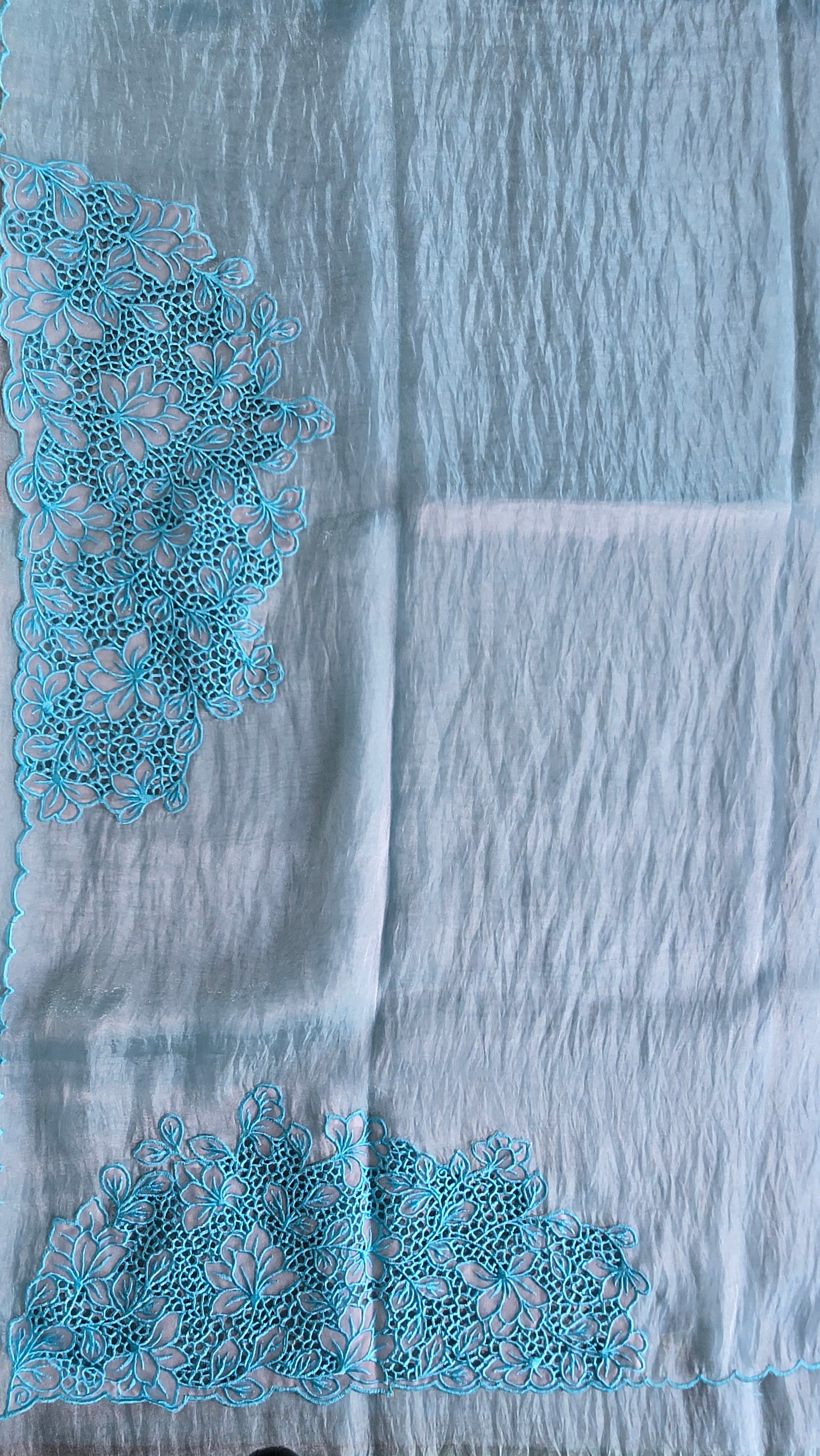 Blue Bloom Appliqué Organza Saree