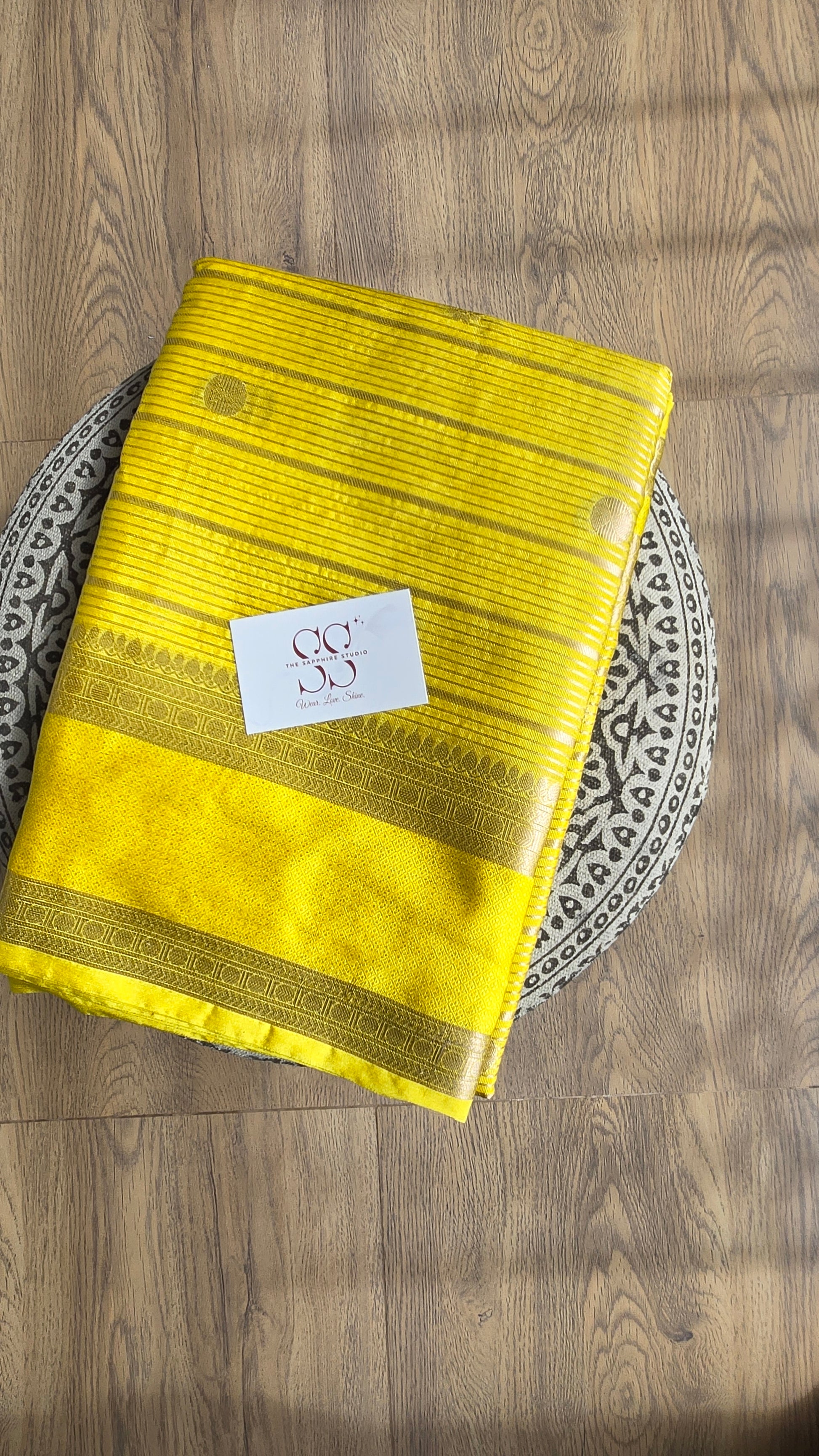 Yellow Banarasi Chiniya Silk Saree with Zari Buti Weaving ✨