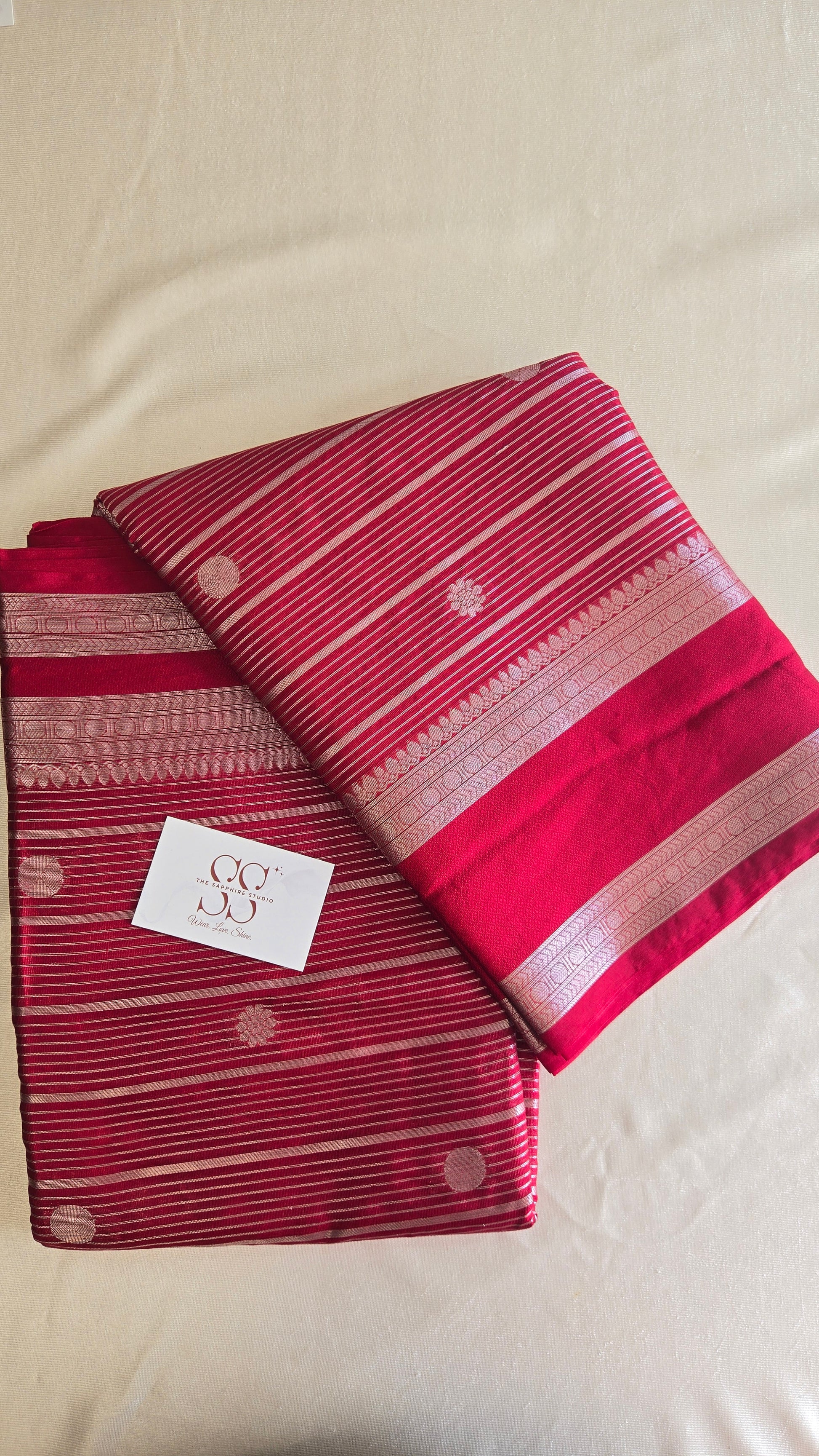 Red Banarasi Chiniya Silk Saree with Zari Buti Weaving ✨