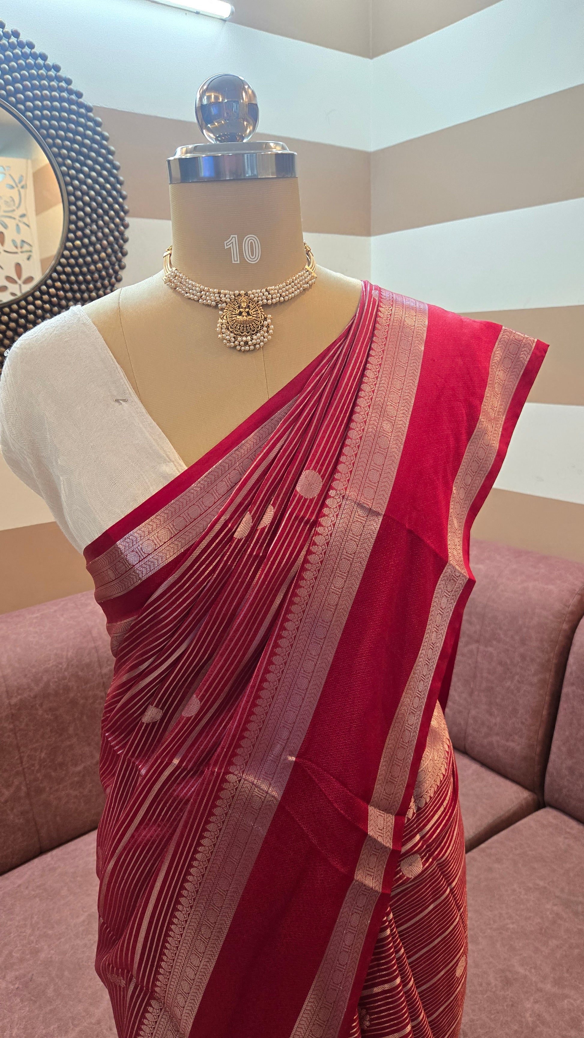 Red Banarasi Chiniya Silk Saree with Zari Buti Weaving ✨