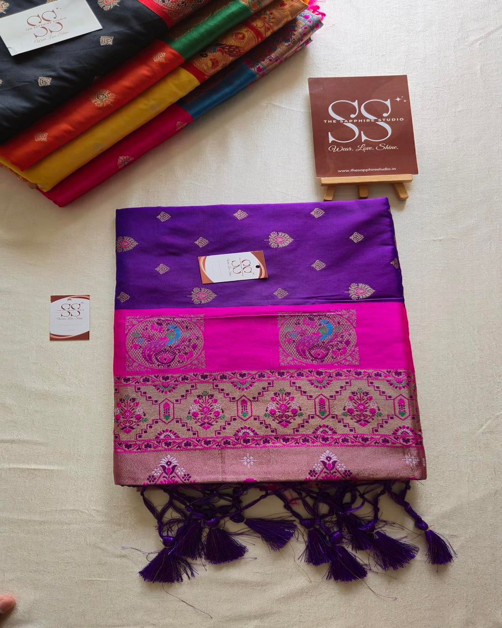 Royal Purple Paithani Saree with Pink Contrast Border & Meena Pallu