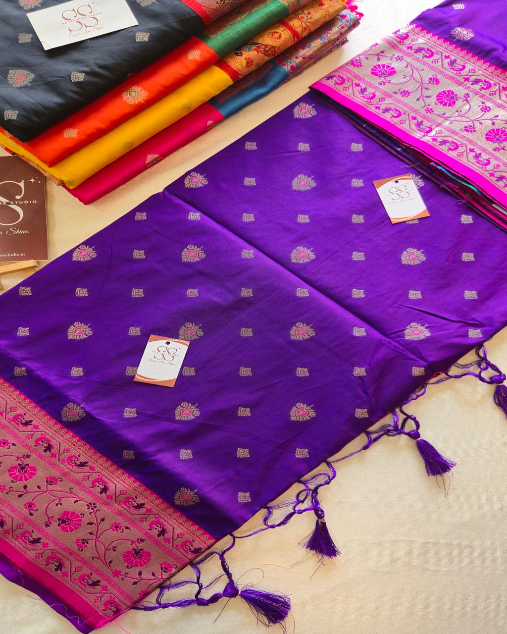Royal Purple Paithani Saree with Pink Contrast Border & Meena Pallu
