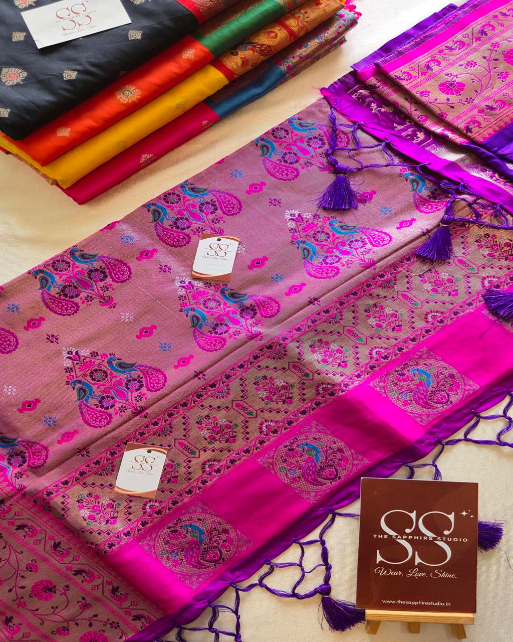 Royal Purple Paithani Saree with Pink Contrast Border & Meena Pallu