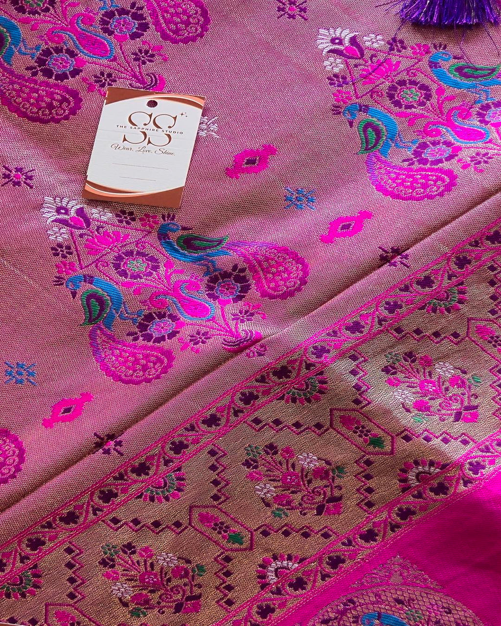 Royal Purple Paithani Saree with Pink Contrast Border & Meena Pallu