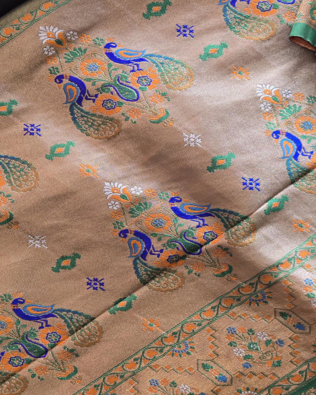 Orange Paithani Saree with Green Contrast Border & Rich Pallu ✨