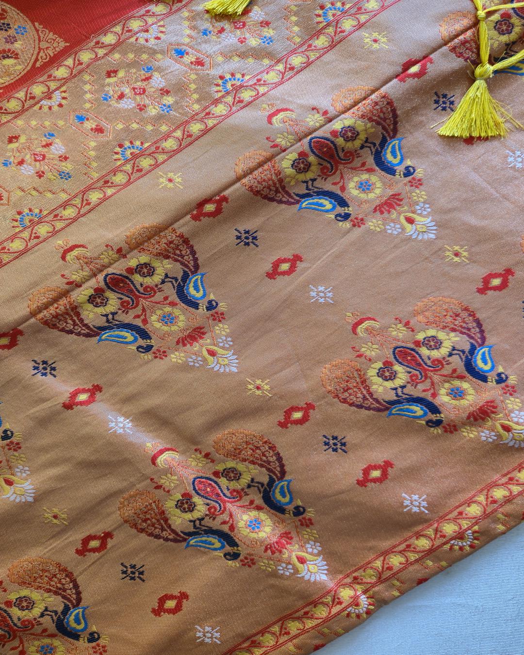 Yellow Paithani Saree with Orange Contrast Border & Rich Pallu ✨