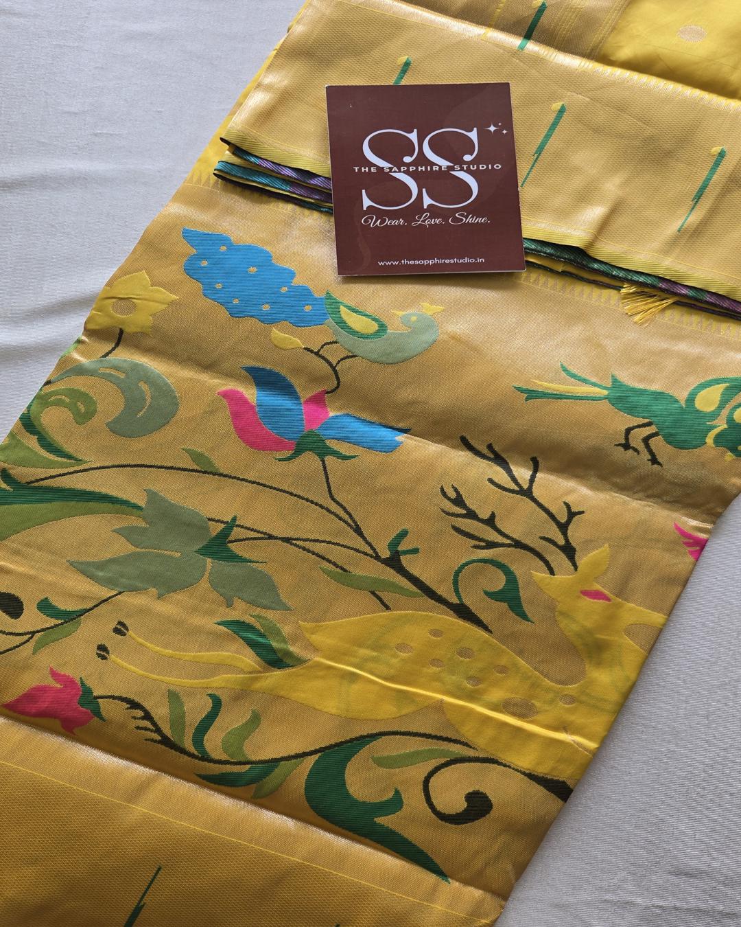 Golden Yellow Paithani Saree with Rich Border & Intricate Rich Pallu ✨
