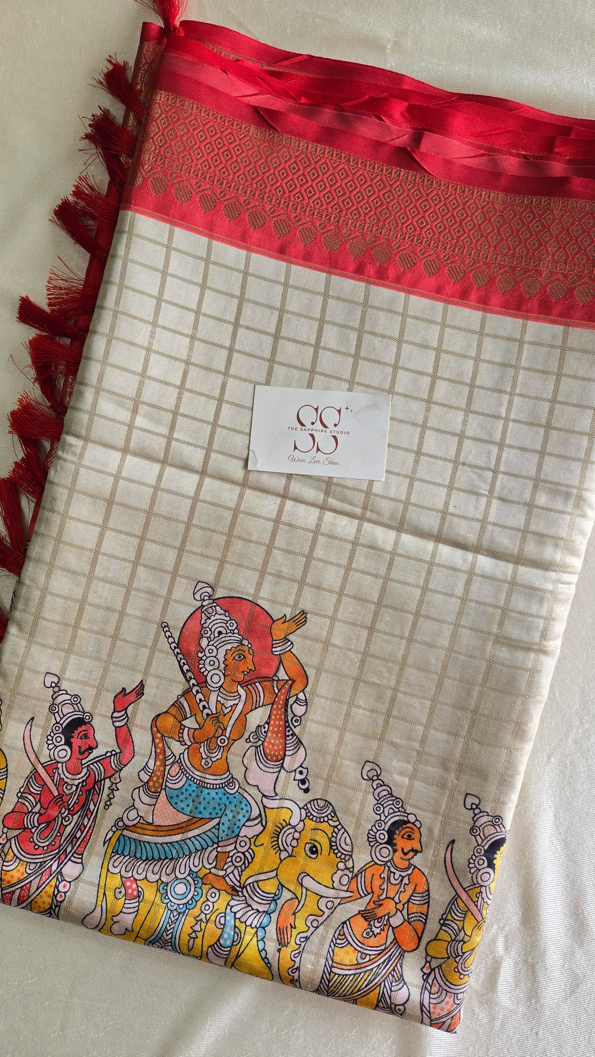 Durga Puja Banarasi Charm - Digital kalamkari Print Saree