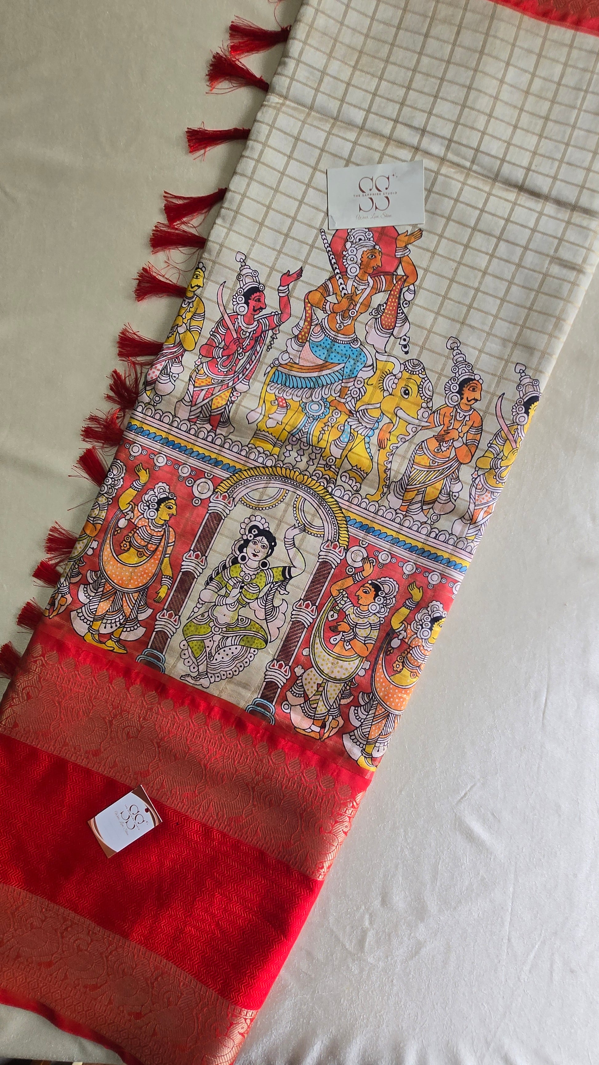 Durga Puja Banarasi Charm - Digital kalamkari Print Saree
