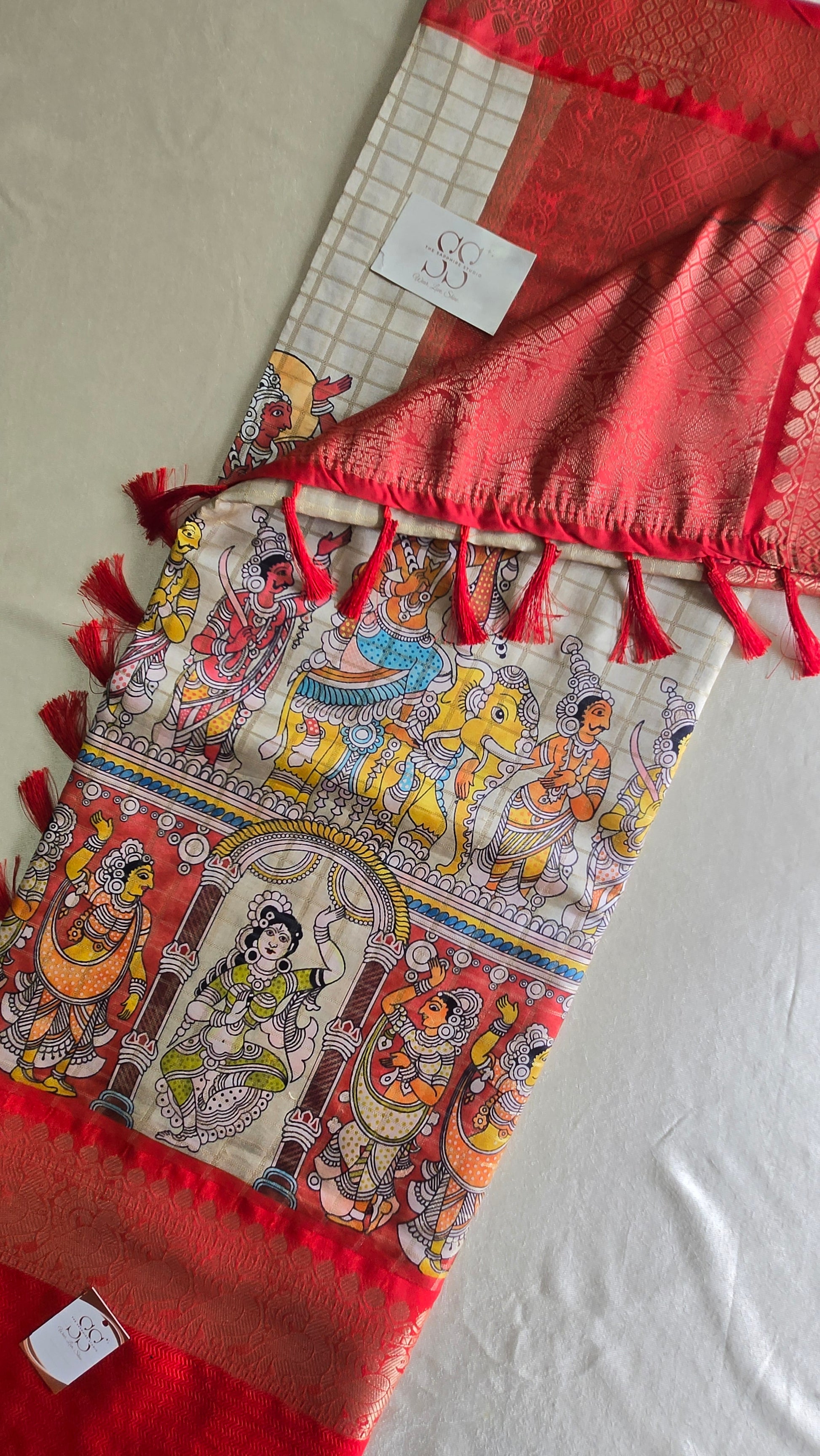 Durga Puja Banarasi Charm - Digital kalamkari Print Saree