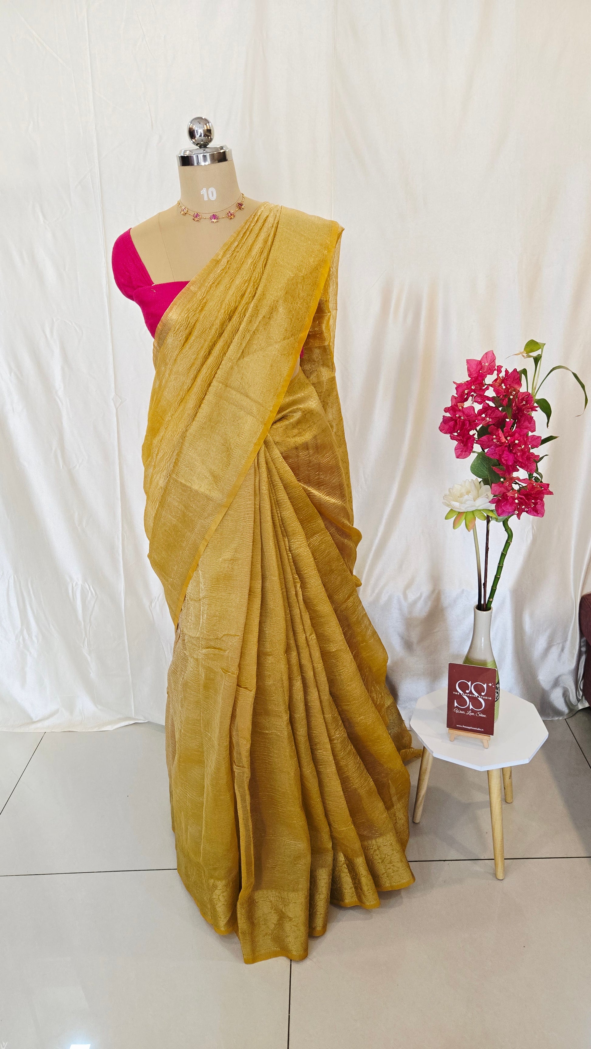 Yellow Crushed Tissue Saree