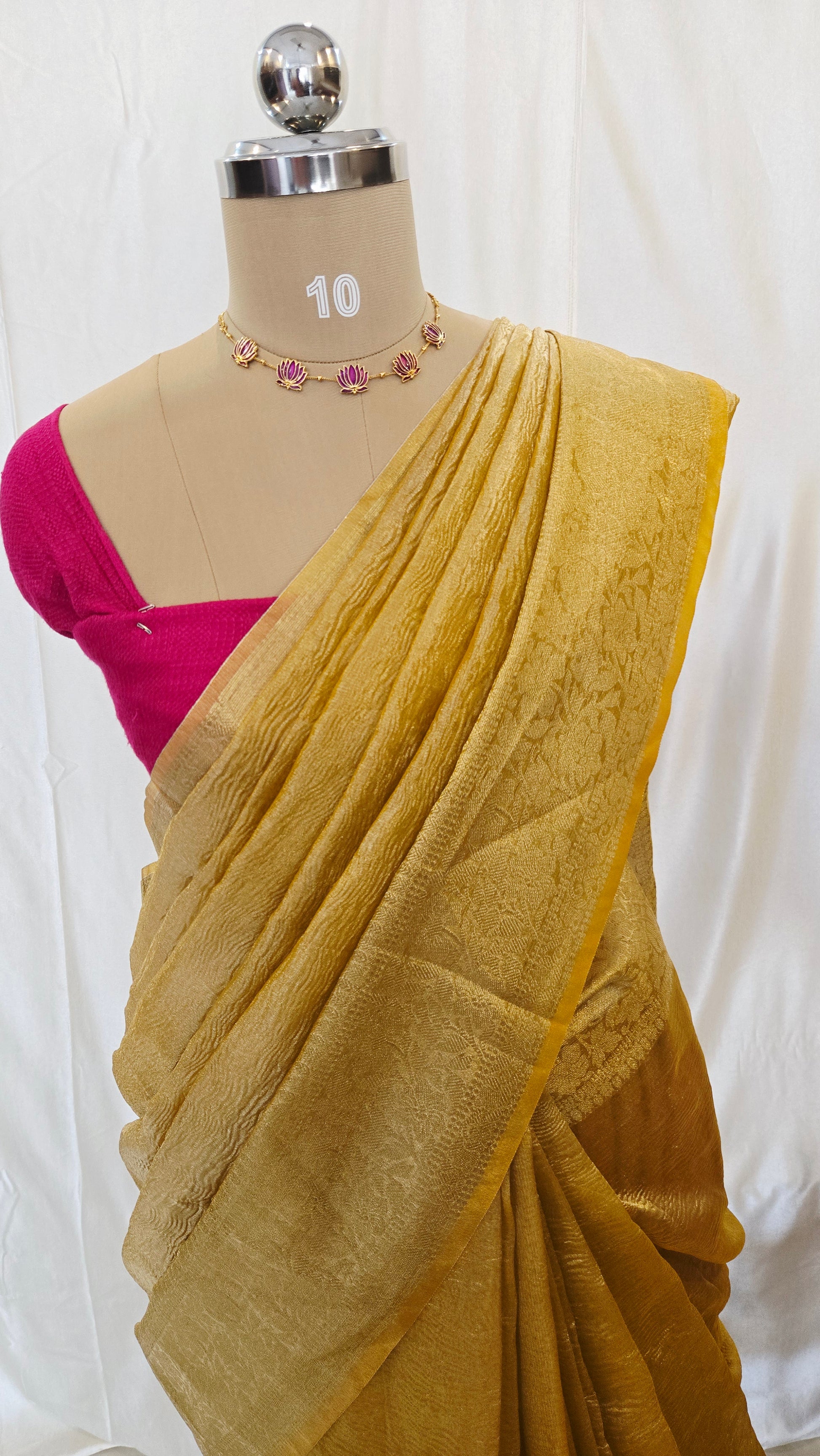 Yellow Crushed Tissue Saree