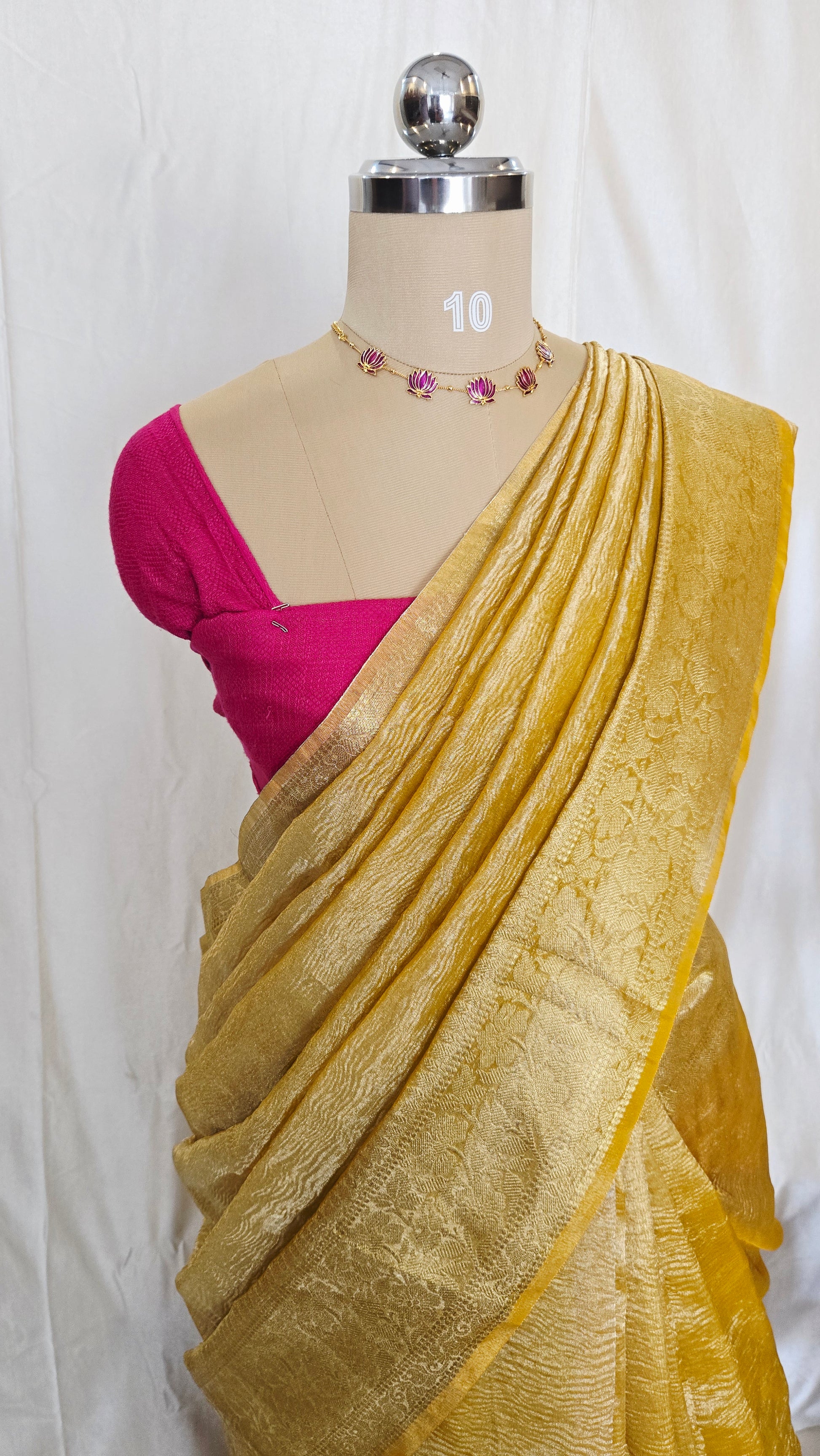 Yellow Crushed Tissue Saree