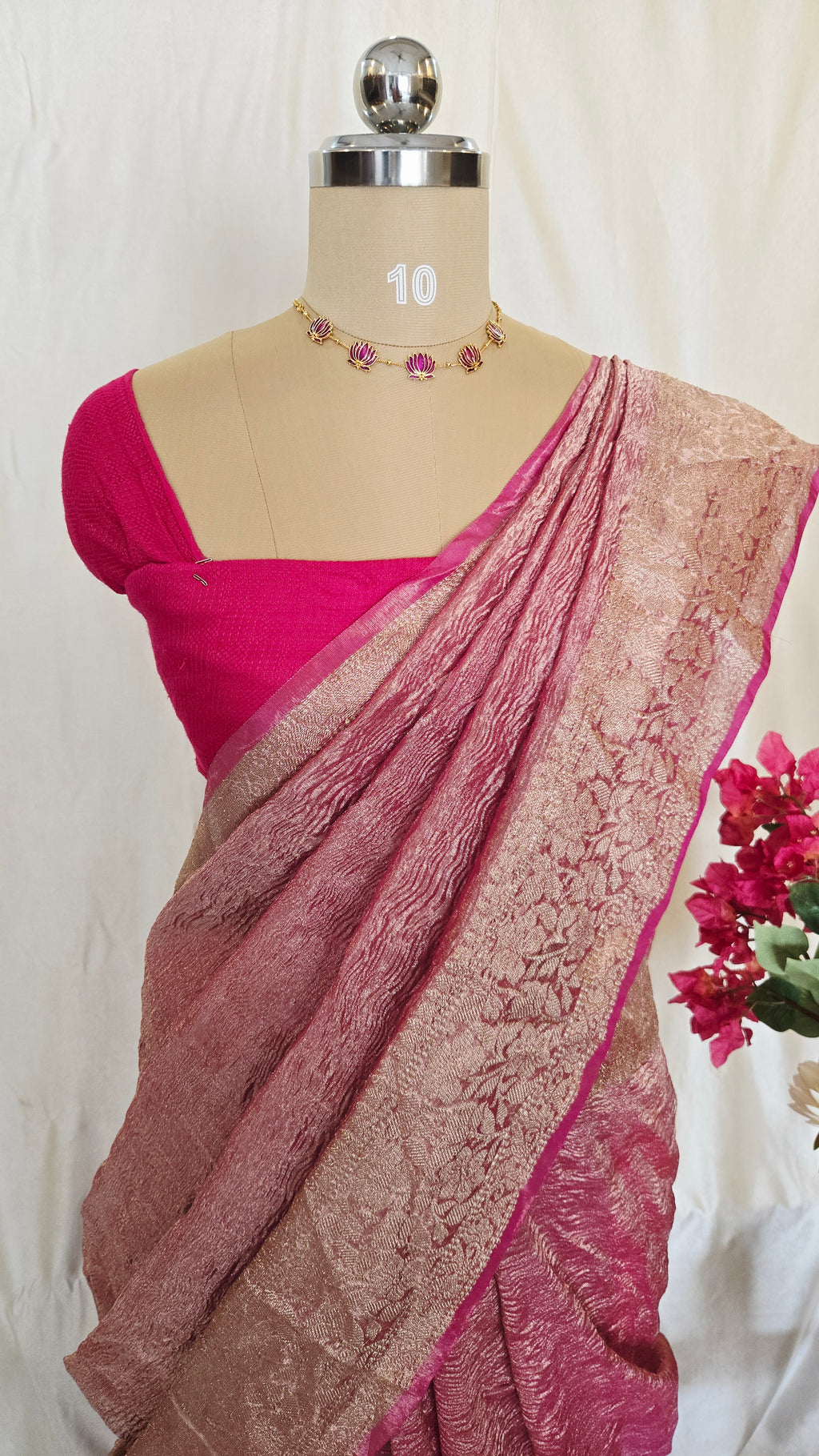 Onion Pink Crushed Tissue Saree