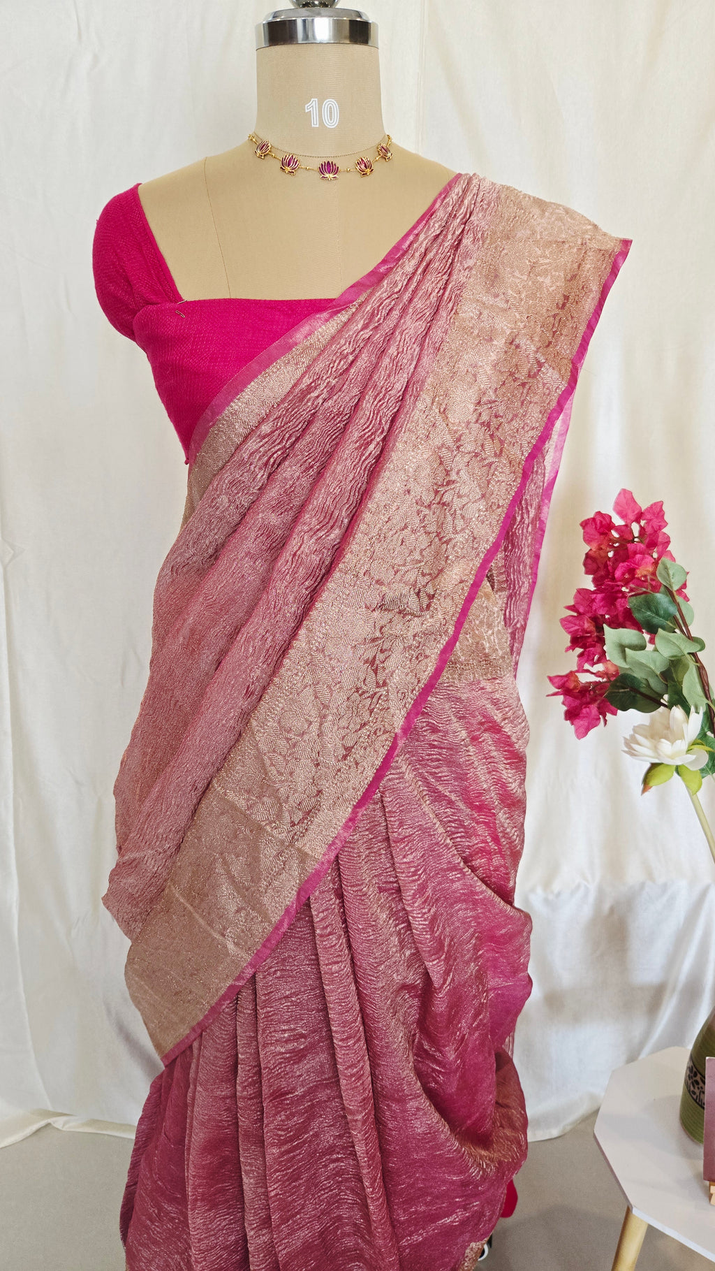 Onion Pink Crushed Tissue Saree