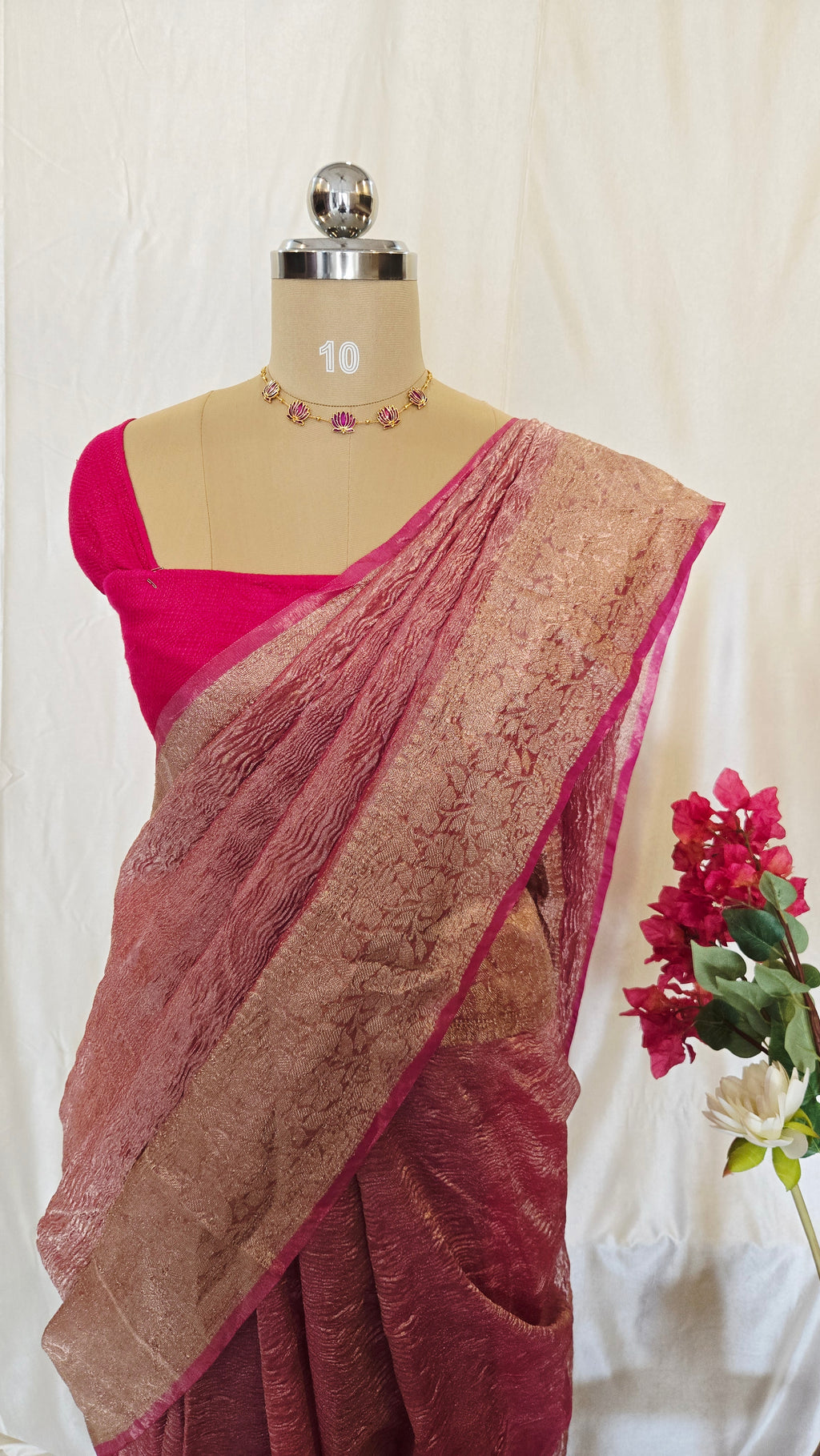 Onion Pink Crushed Tissue Saree