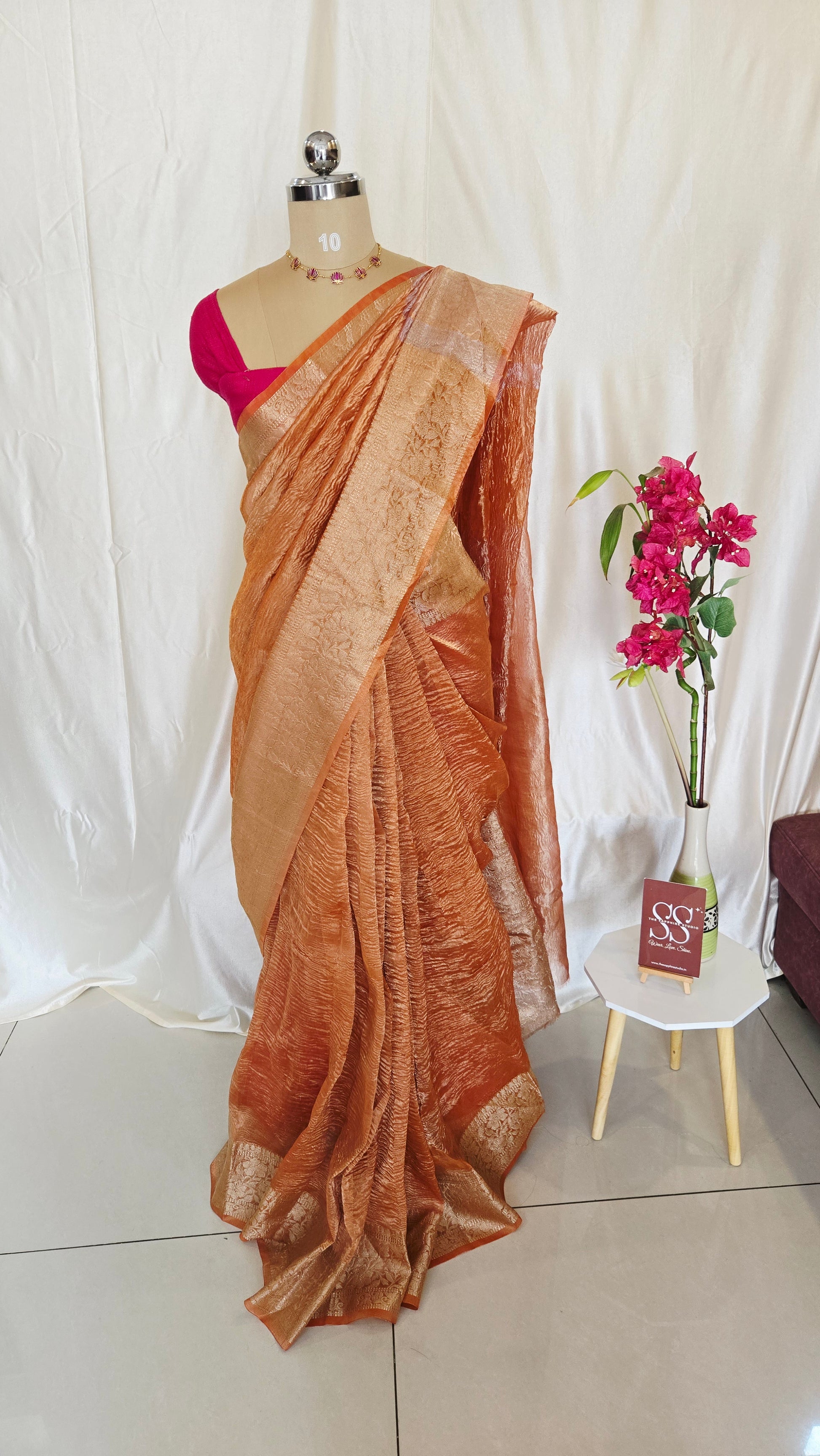 Orange Crushed Tissue Saree