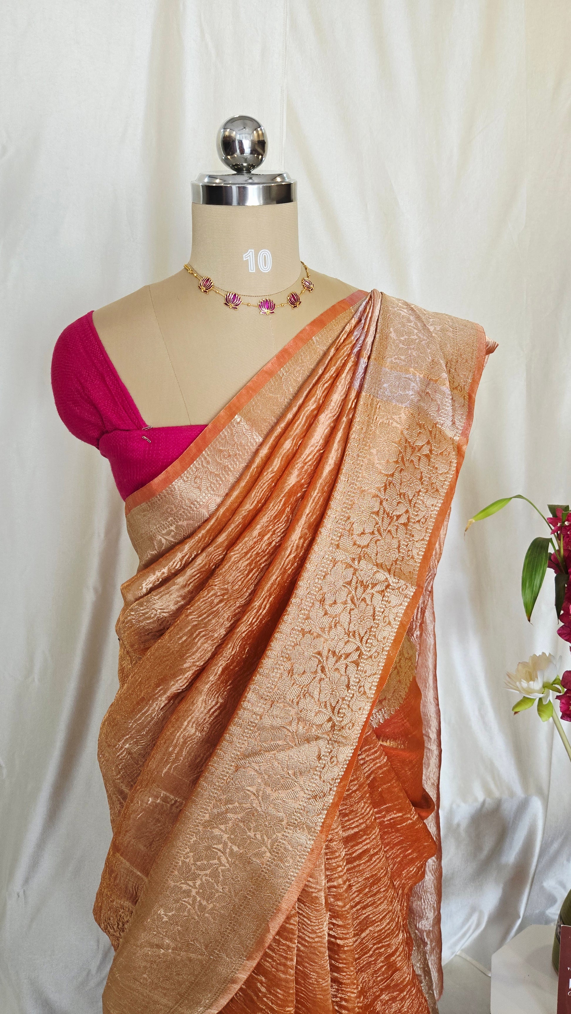 Orange Crushed Tissue Saree