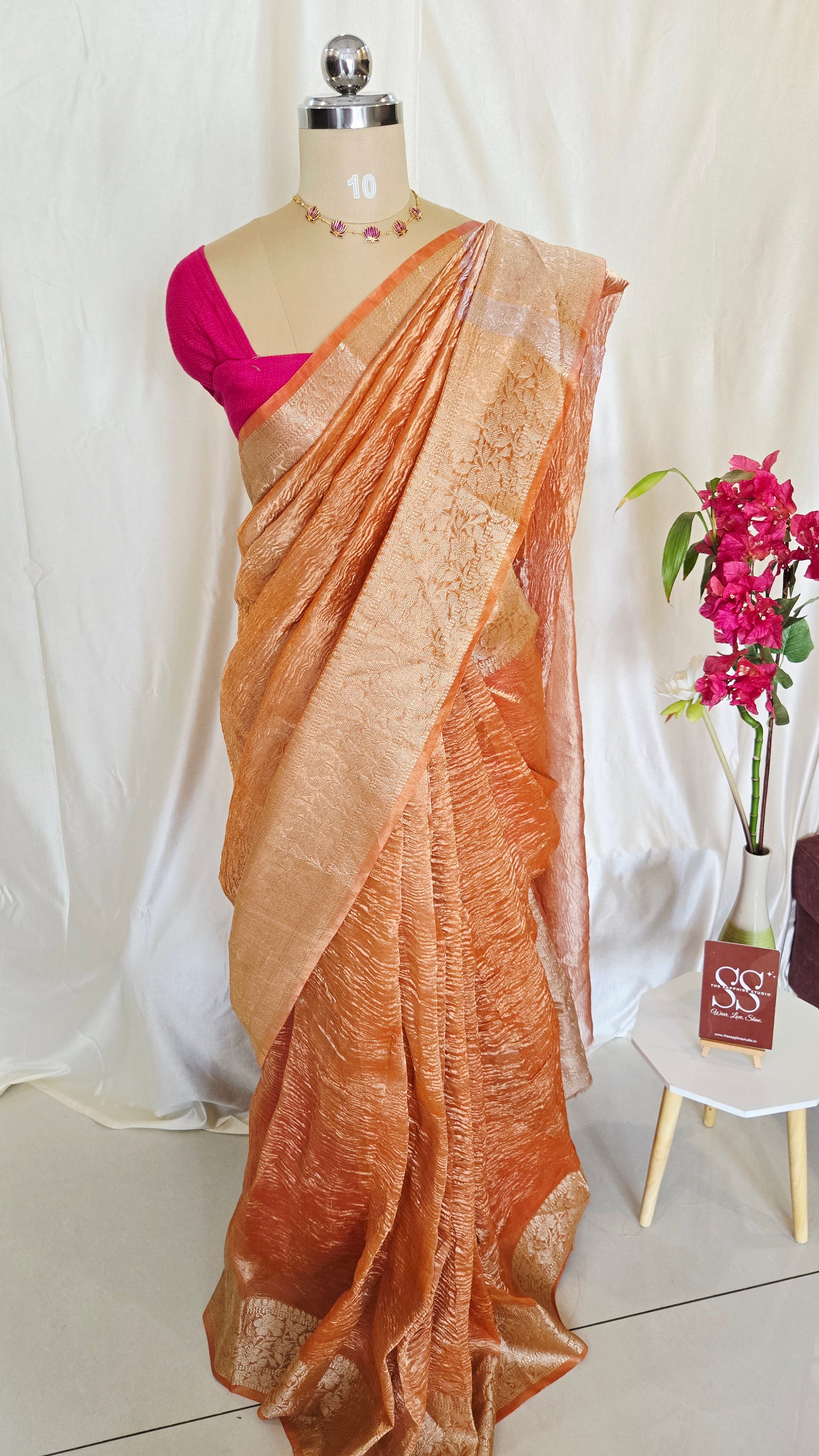 Orange Crushed Tissue Saree