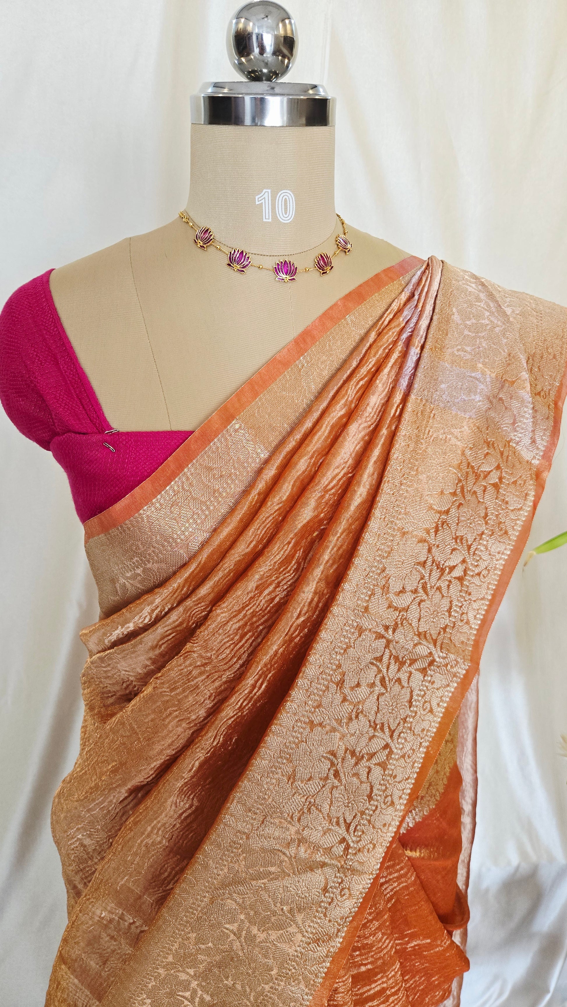 Orange Crushed Tissue Saree