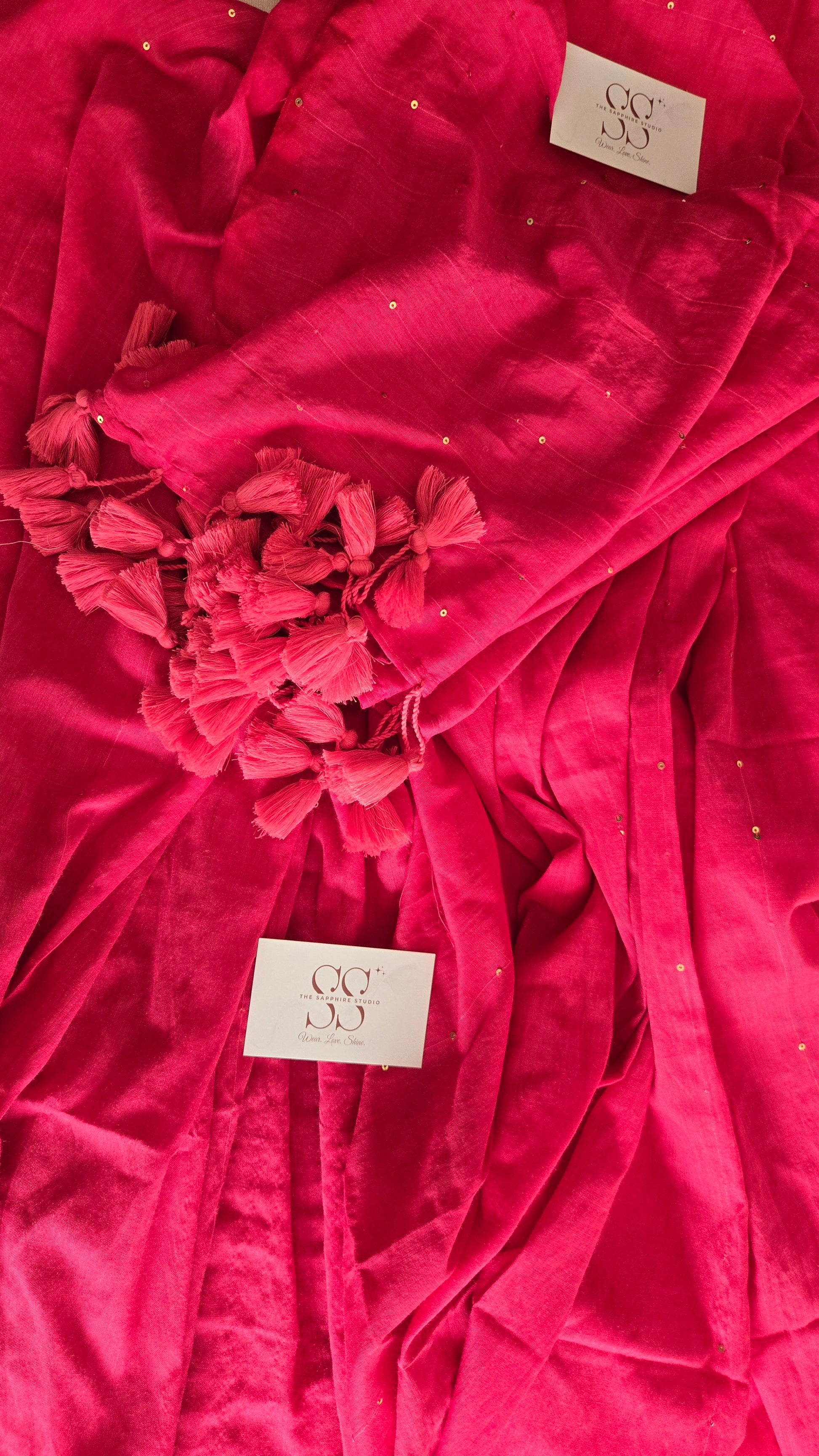 Delicate sequin work light pink mul cotton saree