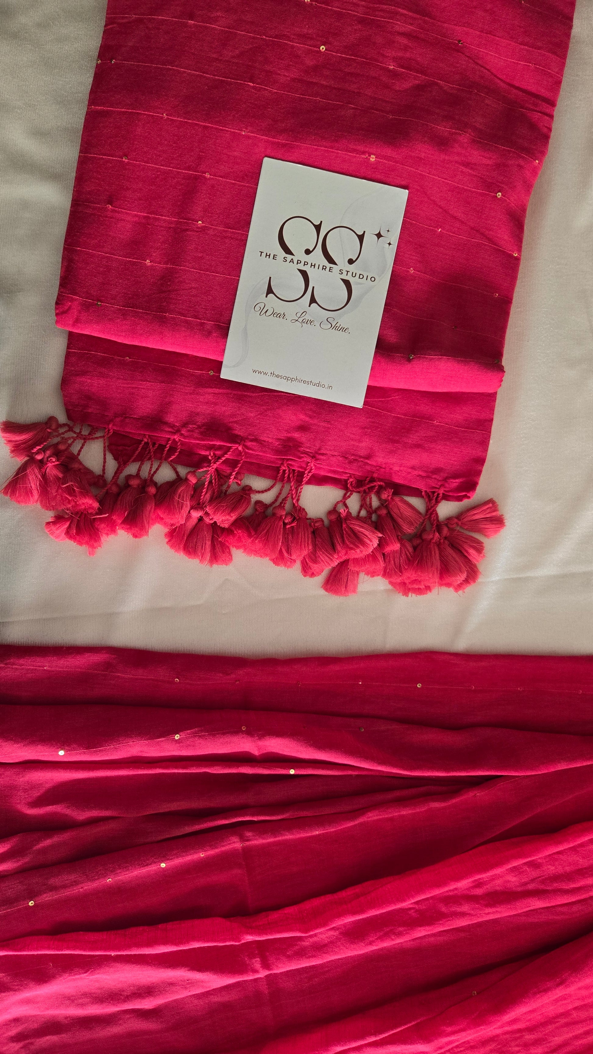 Delicate sequin work light pink mul cotton saree