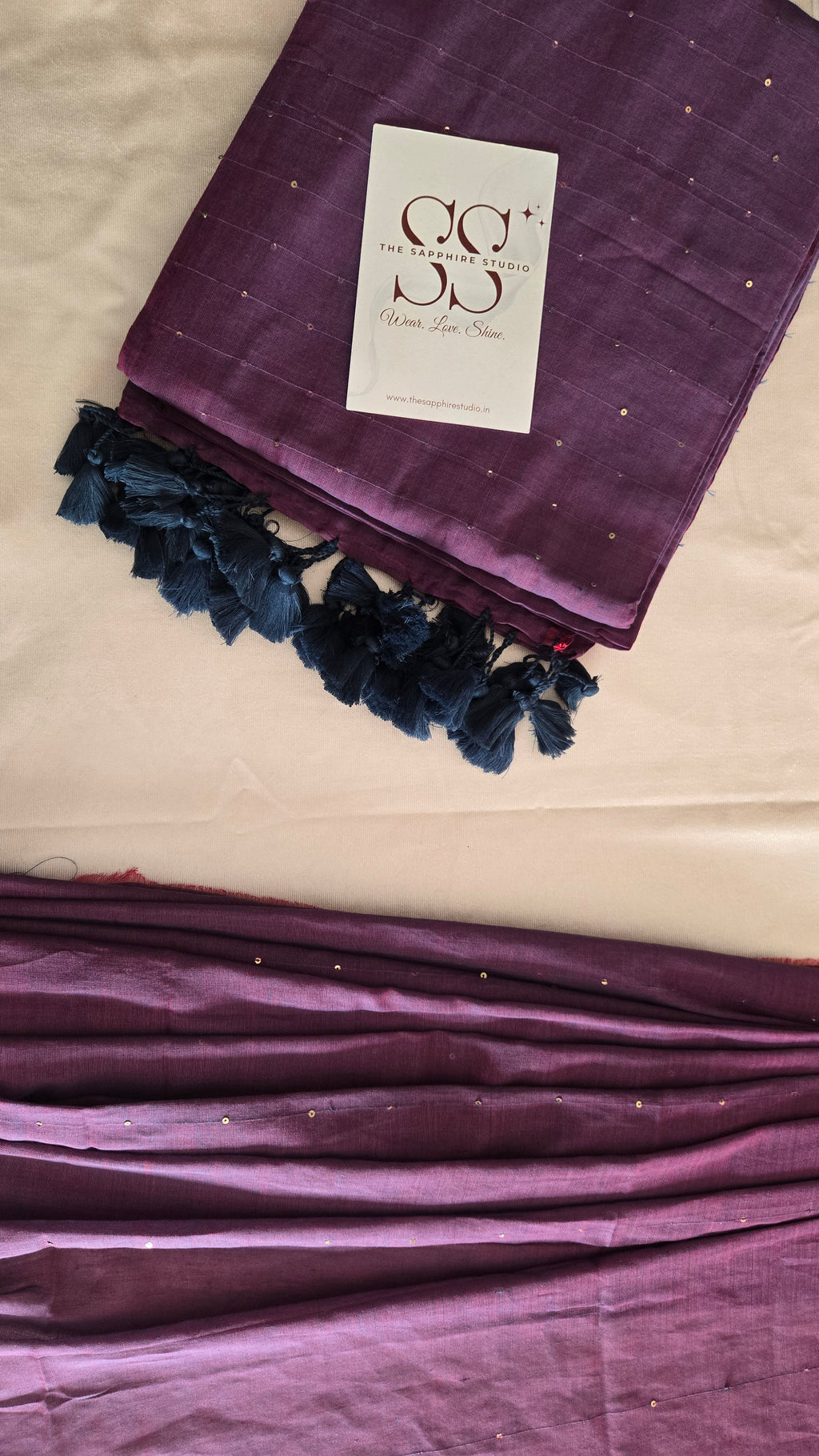 Deep Purple Mul Mul Cotton Saree with Contrast Blouse