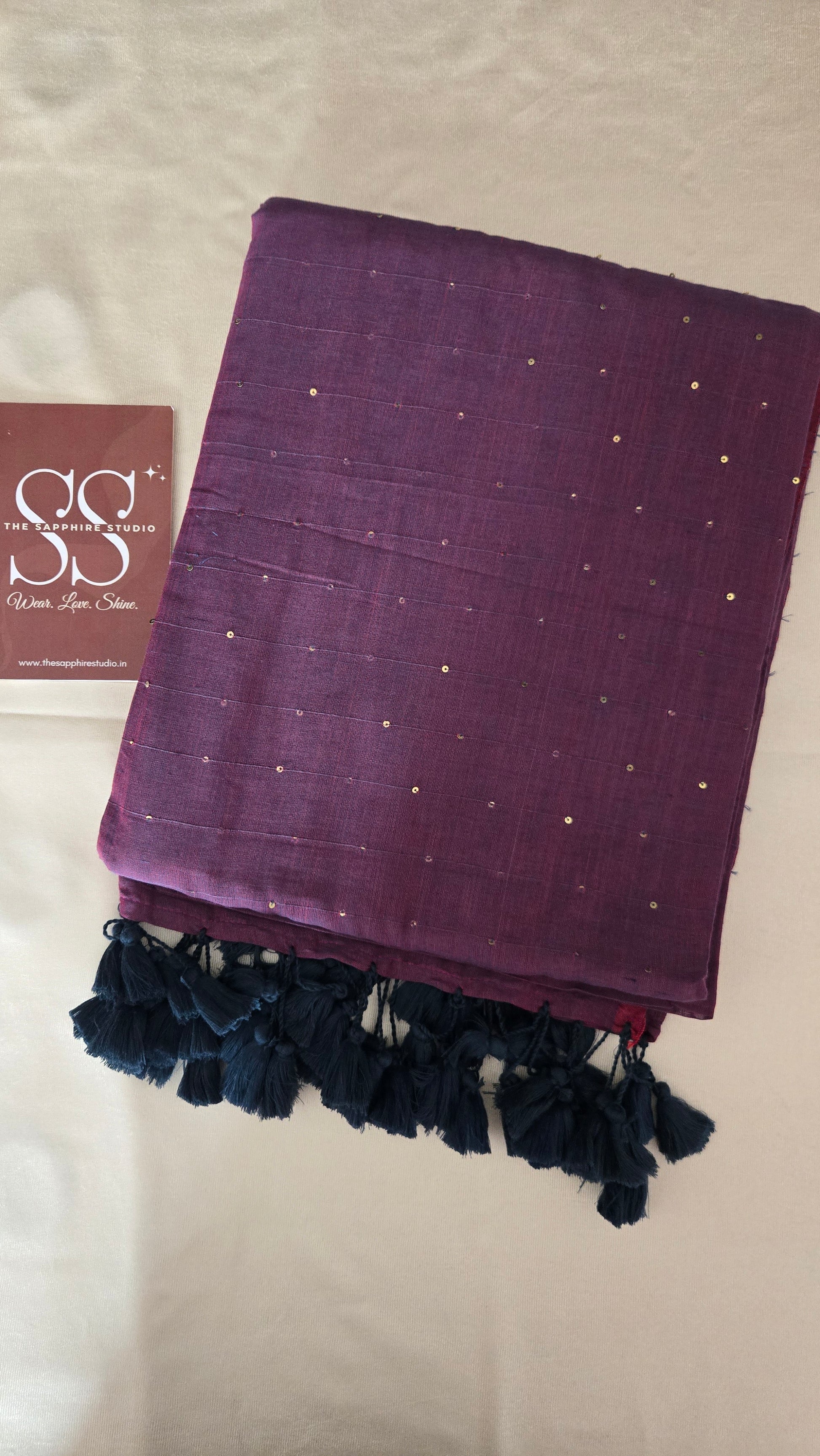 Deep Purple Mul Mul Cotton Saree with Contrast Blouse