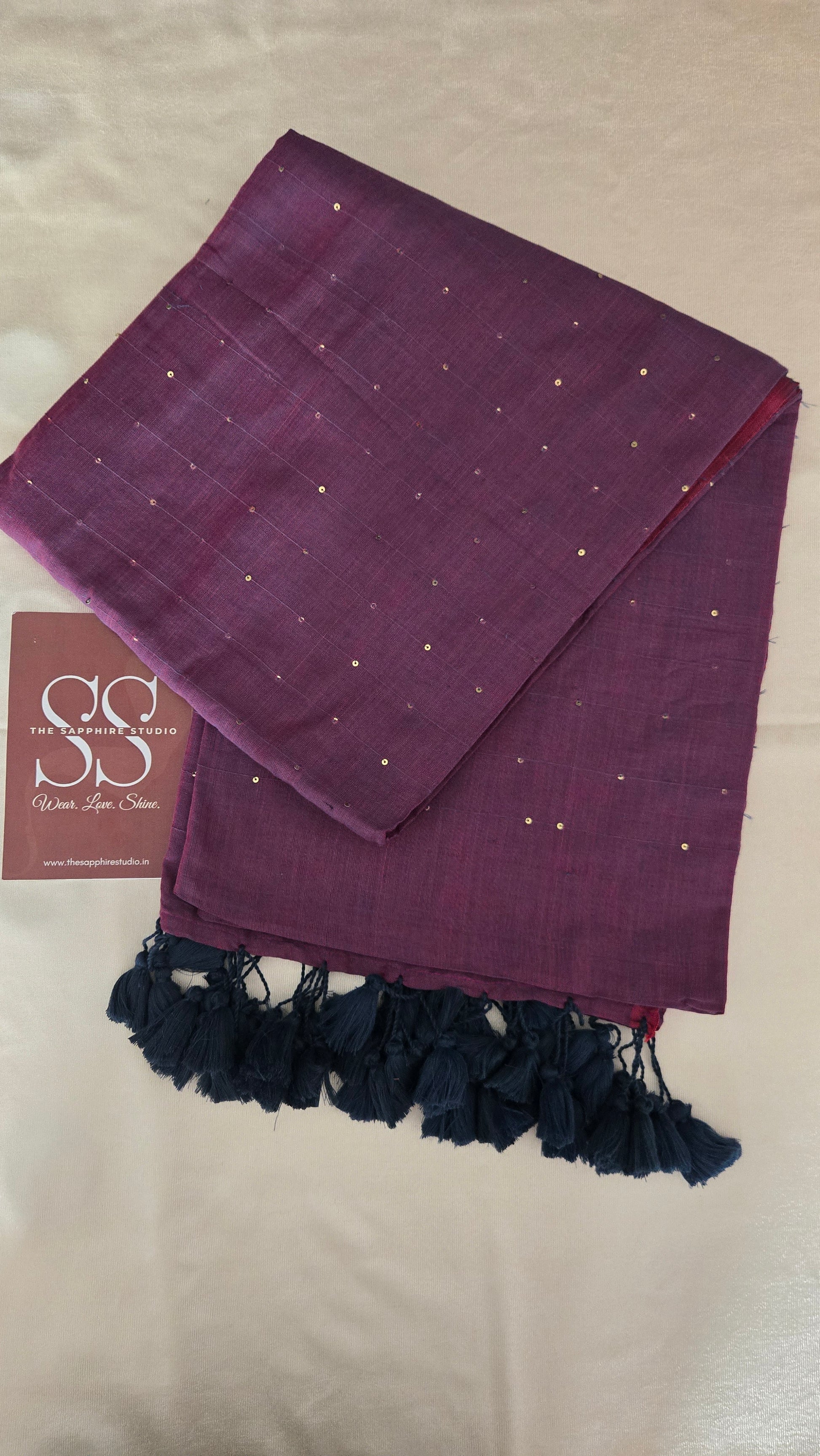 Deep Purple Mul Mul Cotton Saree with Contrast Blouse