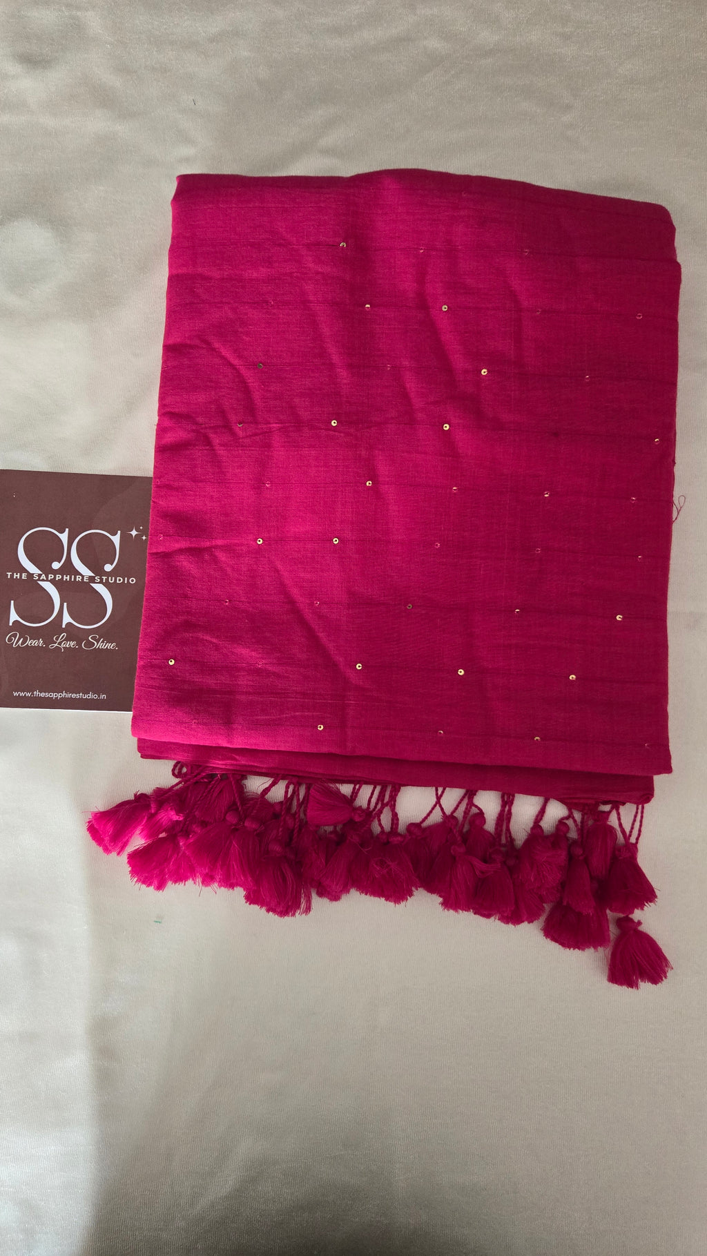 Deep Rani Pink Mul Mul Cotton Saree with Tassels