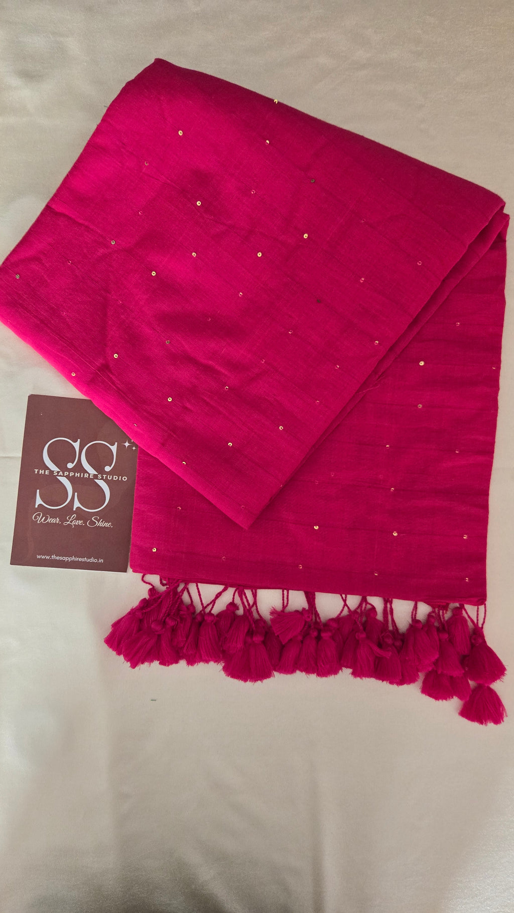 Deep Rani Pink Mul Mul Cotton Saree with Tassels
