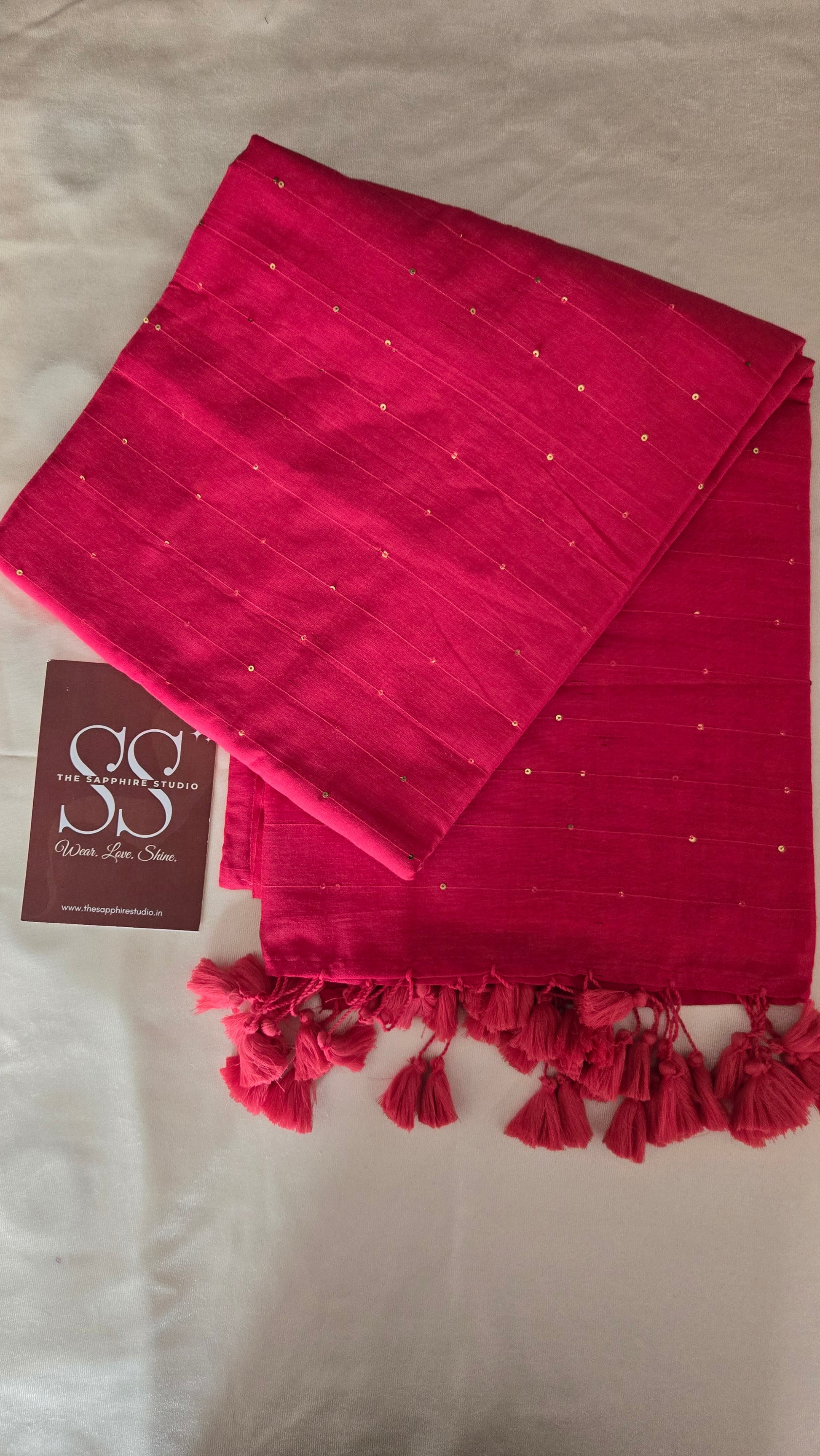 Delicate sequin work light pink mul cotton saree