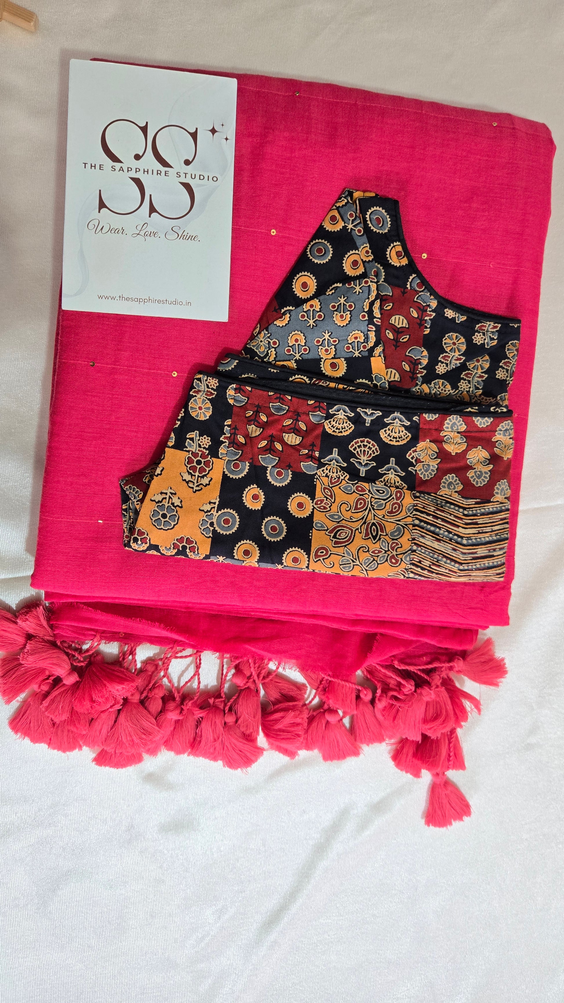 Delicate sequin work light pink mul cotton saree