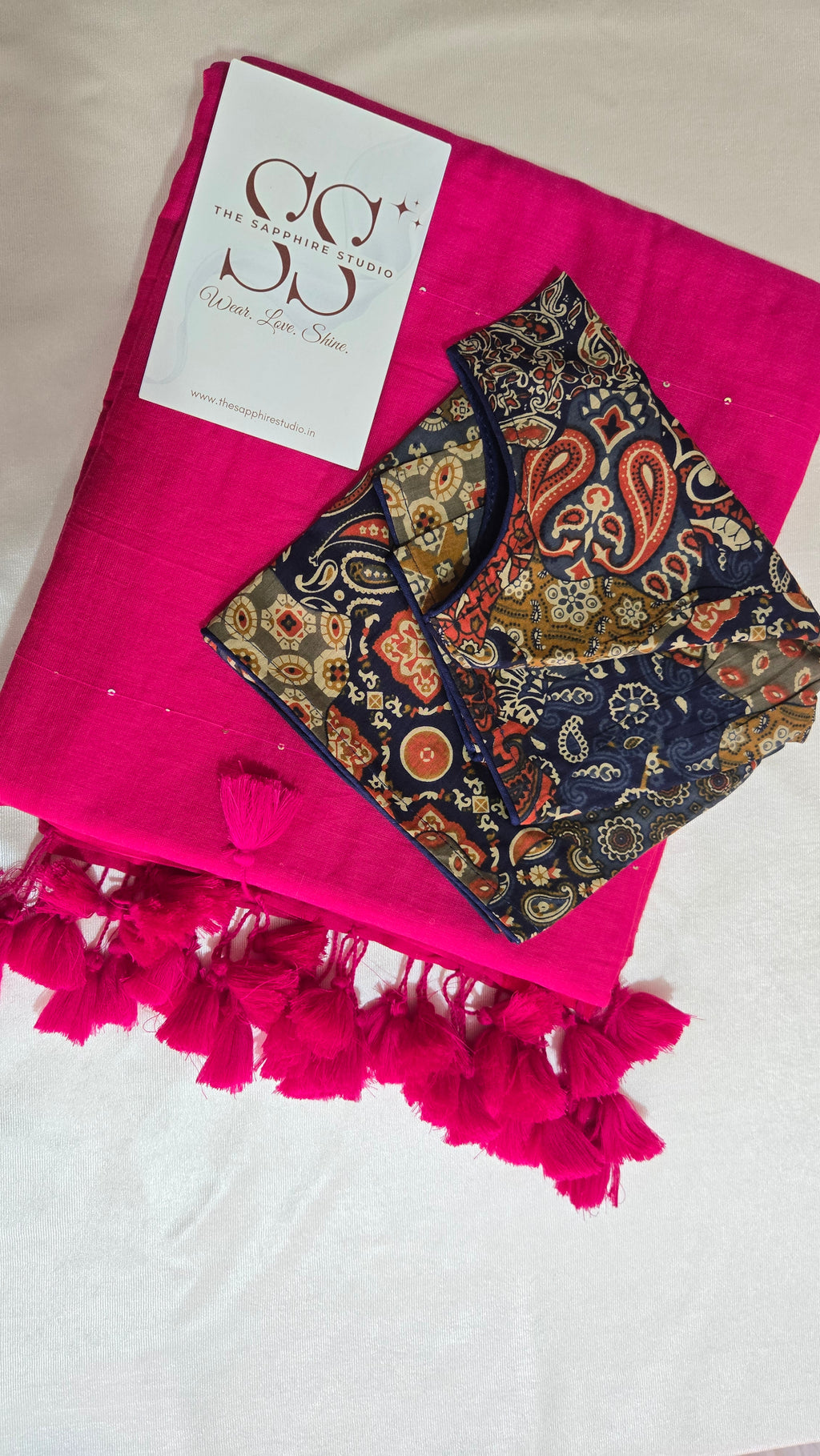 Deep Rani Pink Mul Mul Cotton Saree with Tassels