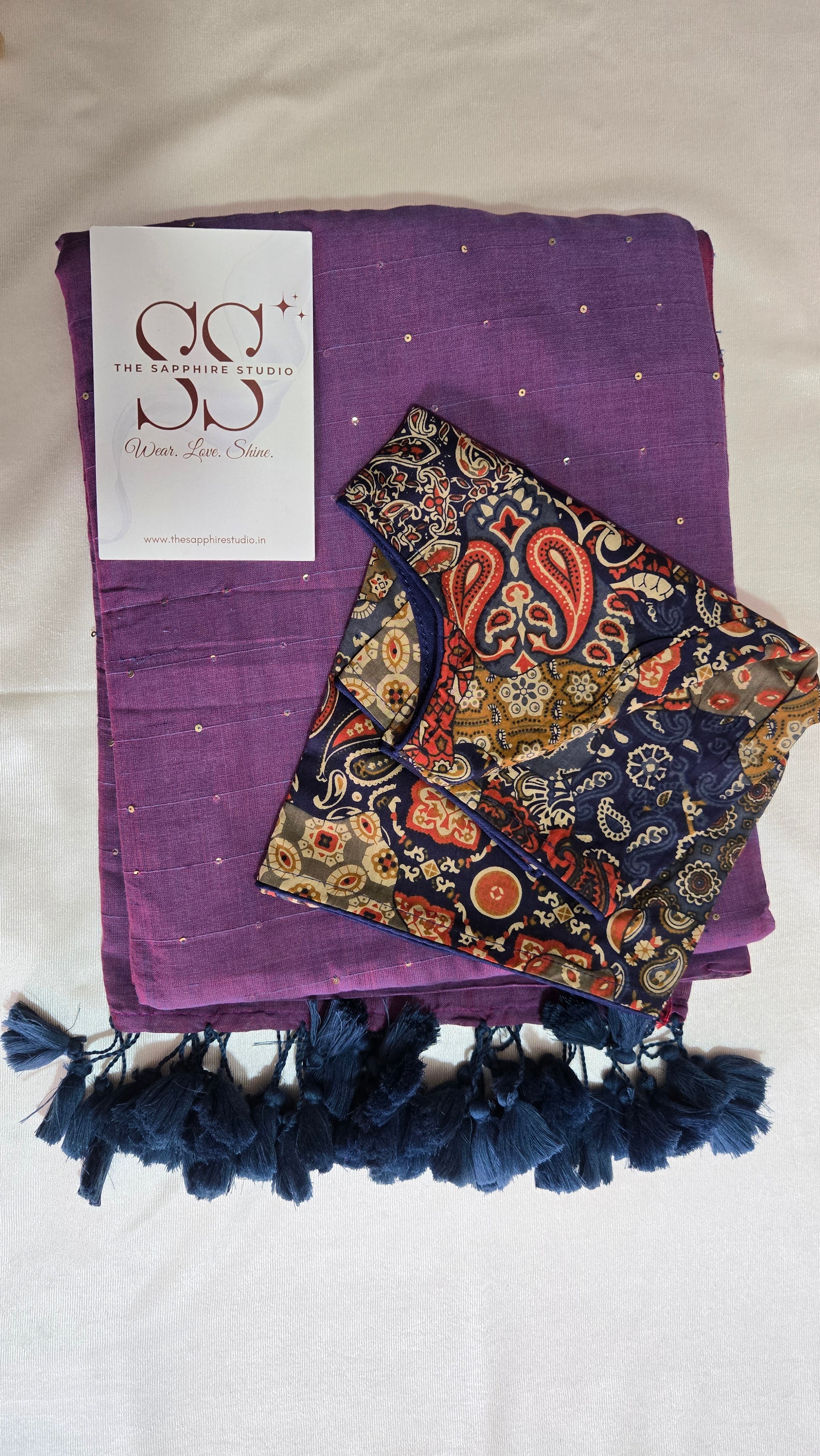 Deep Purple Mul Mul Cotton Saree with Contrast Blouse