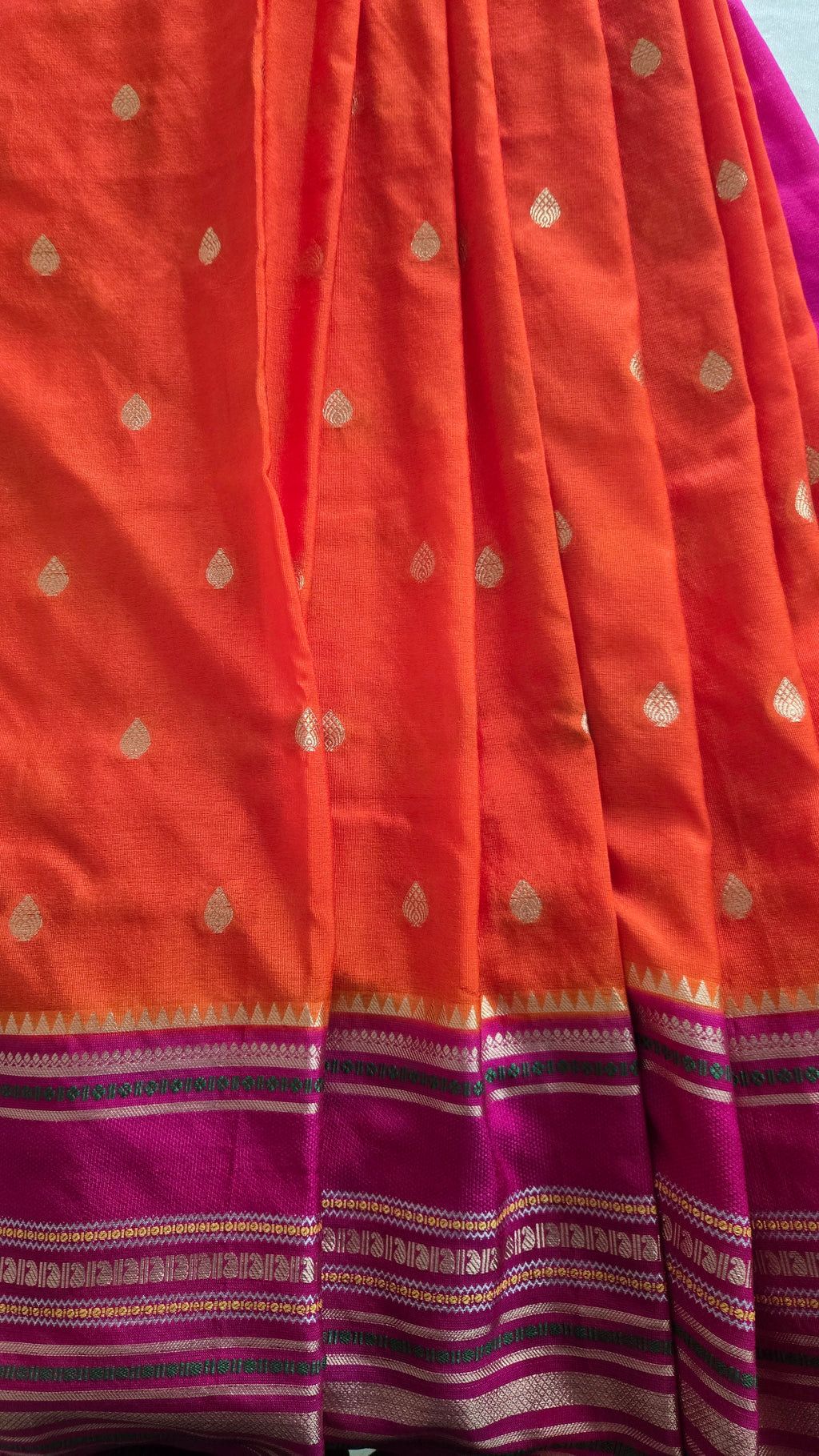 Pink and Orange Banarasi Chiniya Silk Saree with Zari Border