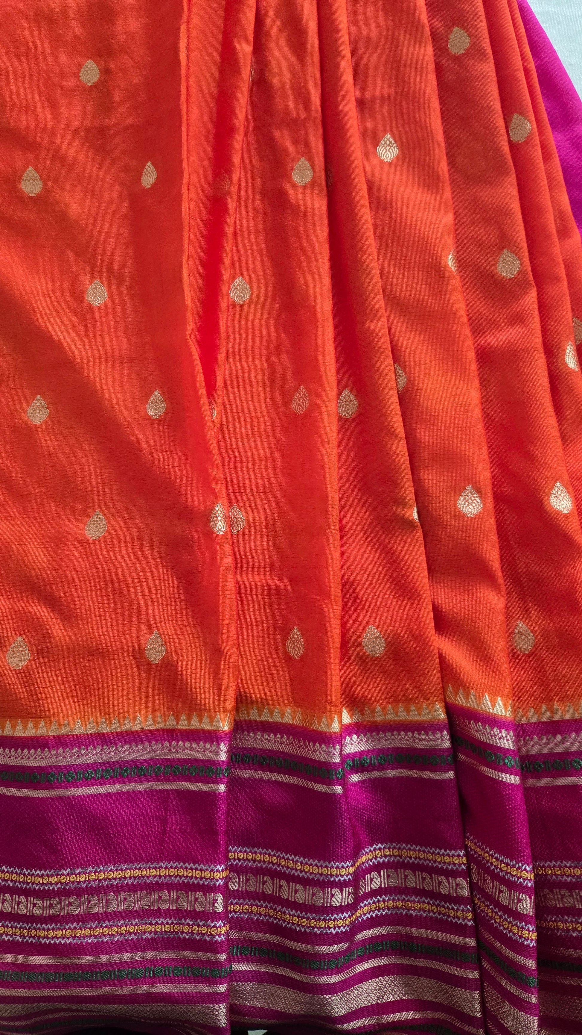 Pink and Orange Banarasi Chiniya Silk Saree with Zari Border