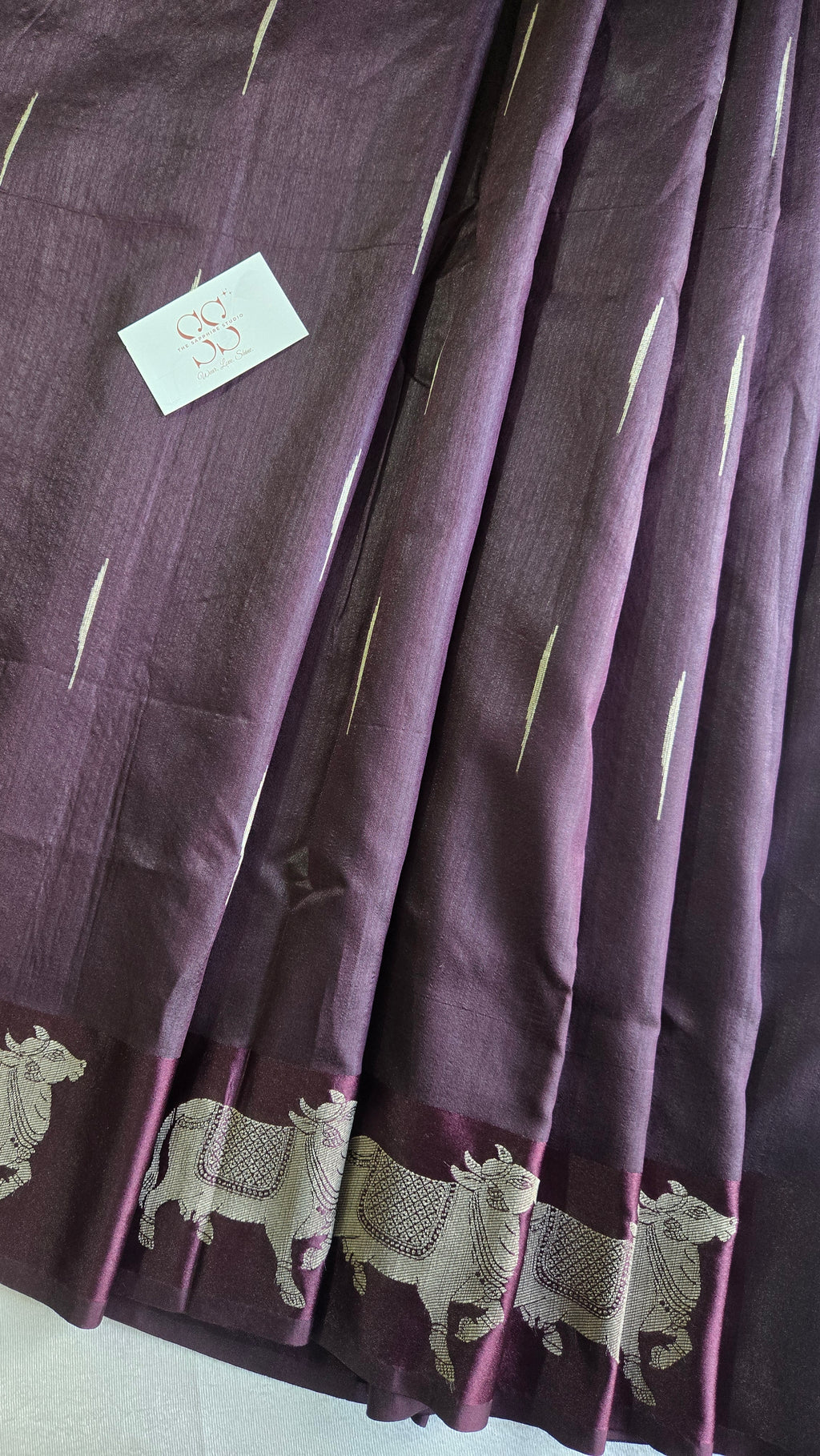 Tussar Pichwai Saree with Cow Motifs and Satin Border