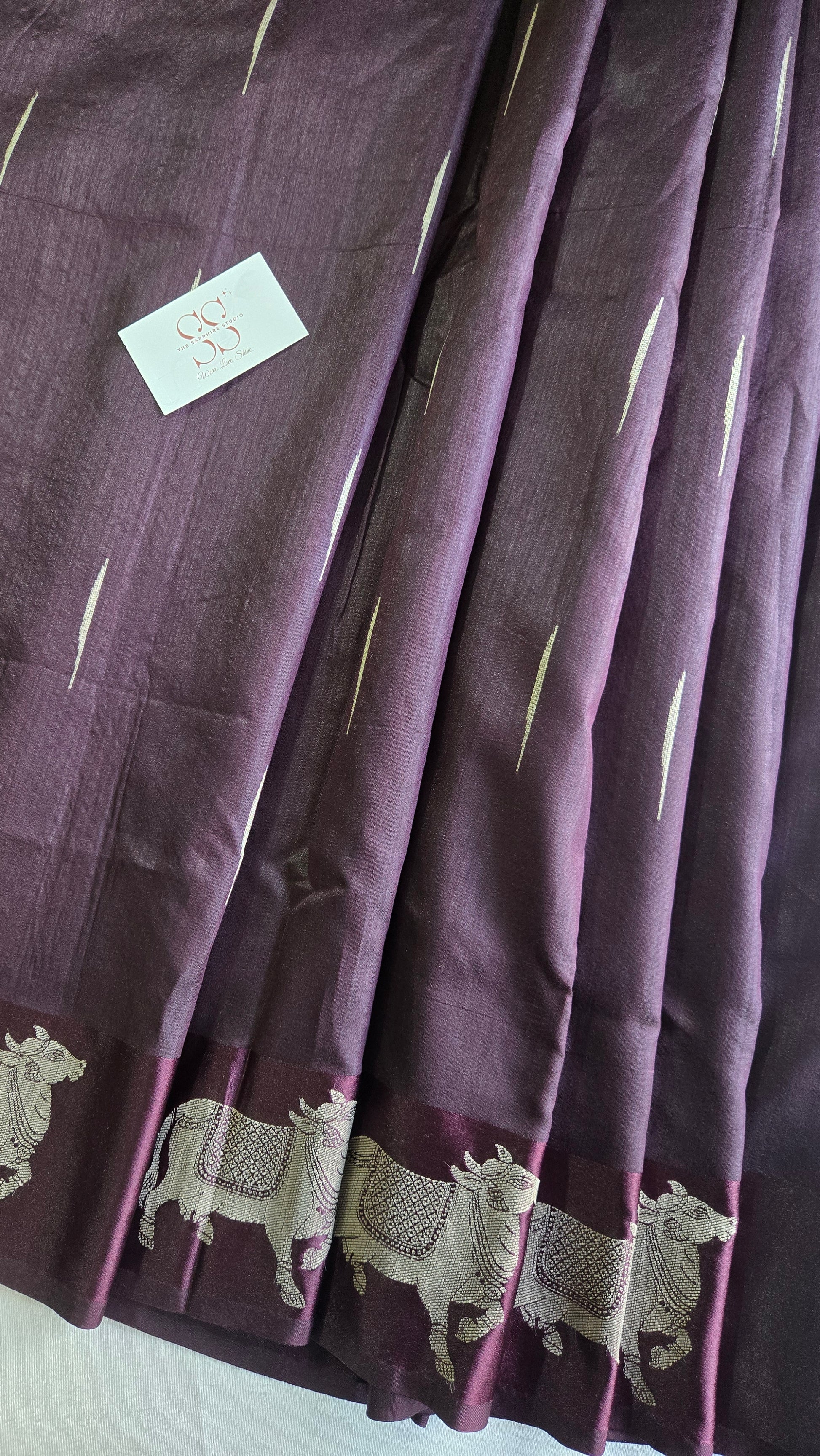 Tussar Pichwai Saree with Cow Motifs and Satin Border