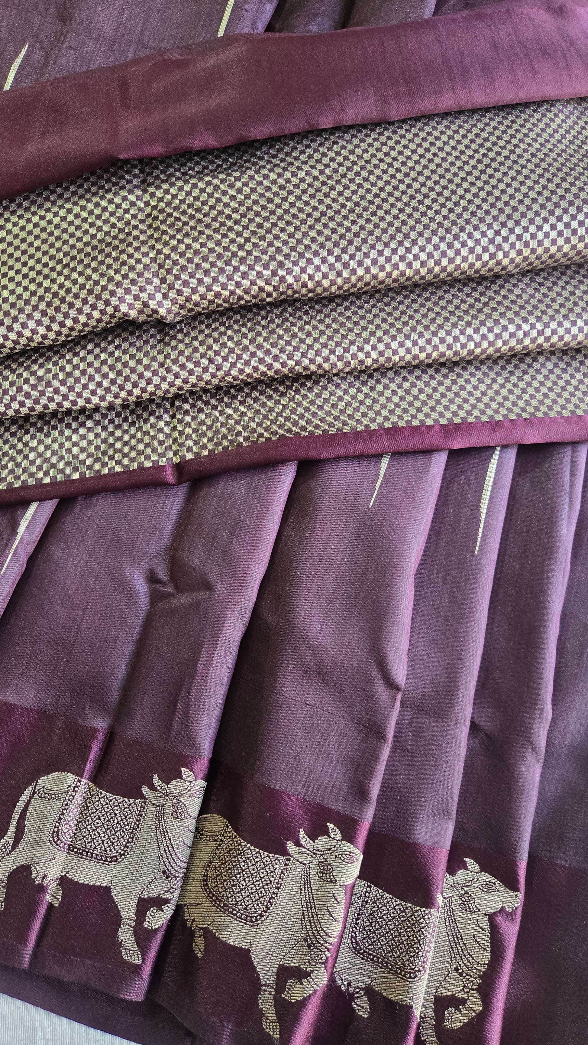 Tussar Pichwai Saree with Cow Motifs and Satin Border