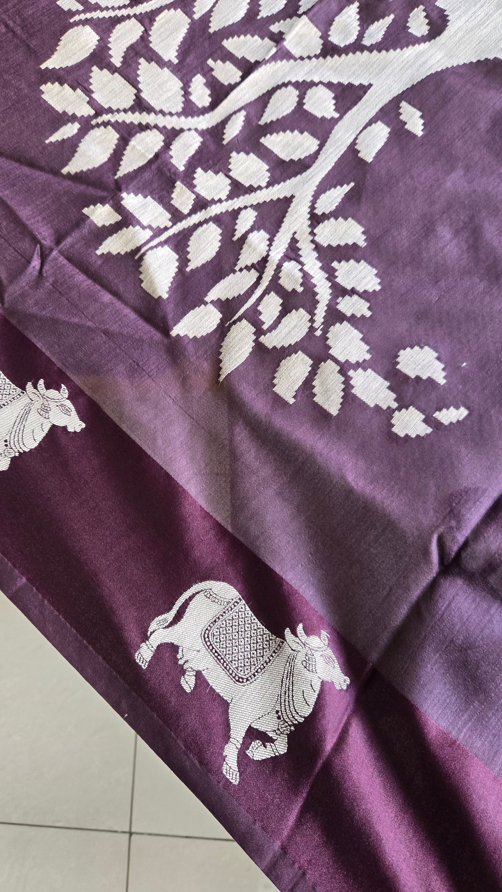 Tussar Pichwai Saree with Cow Motifs and Satin Border