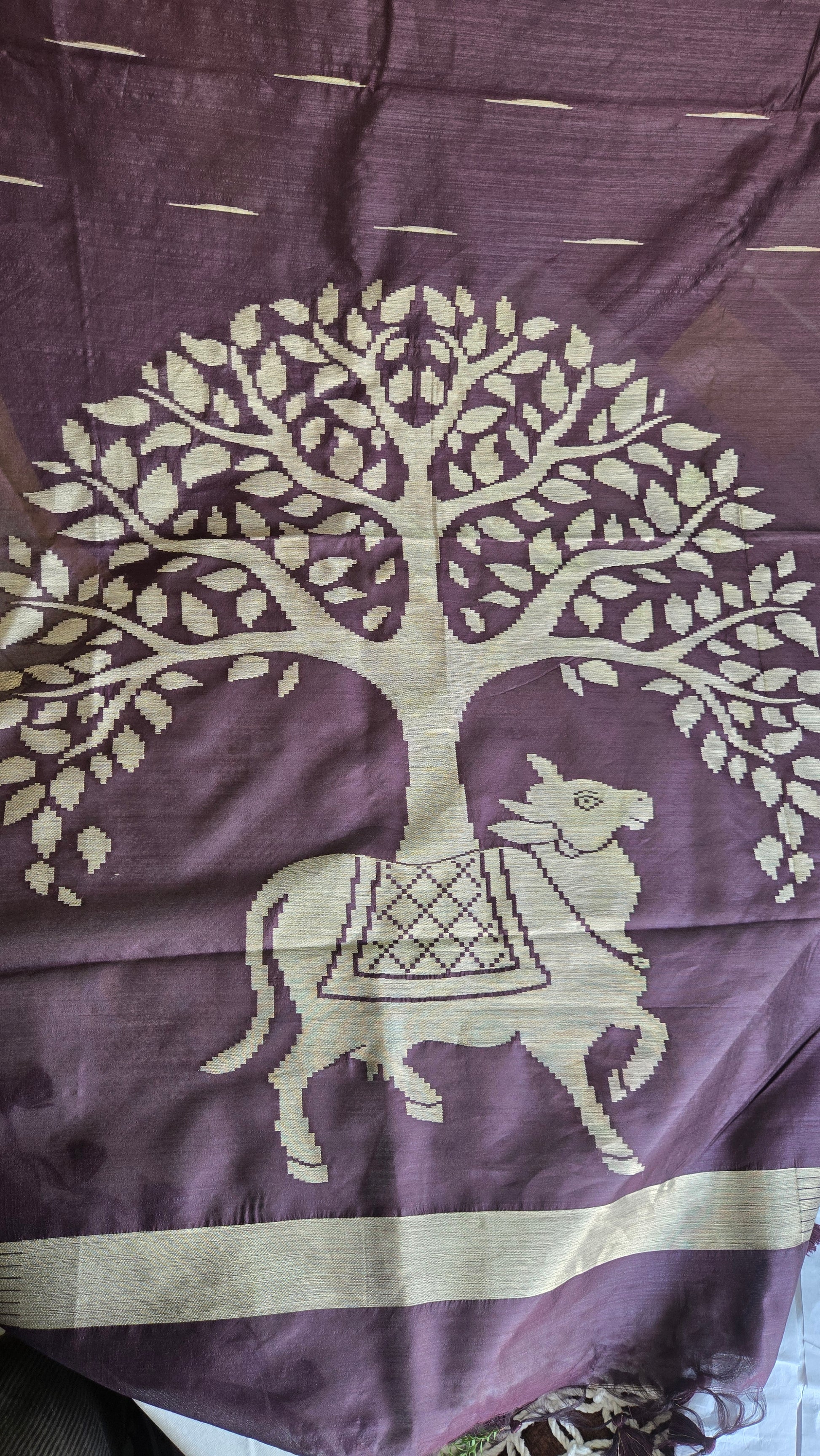 Tussar Pichwai Saree with Cow Motifs and Satin Border