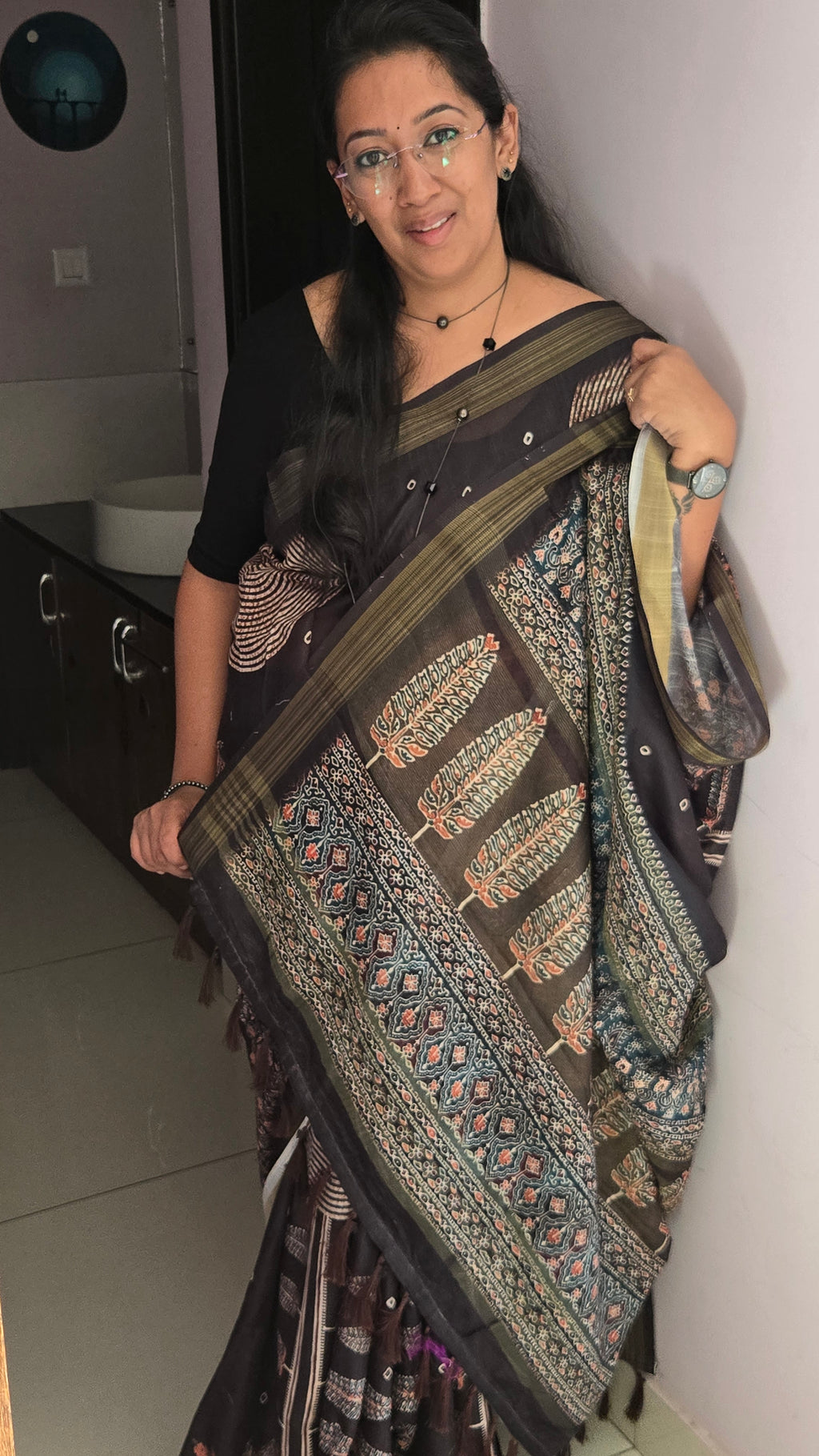 Tussar Silk Saree with Ajrakh-Inspired Prints