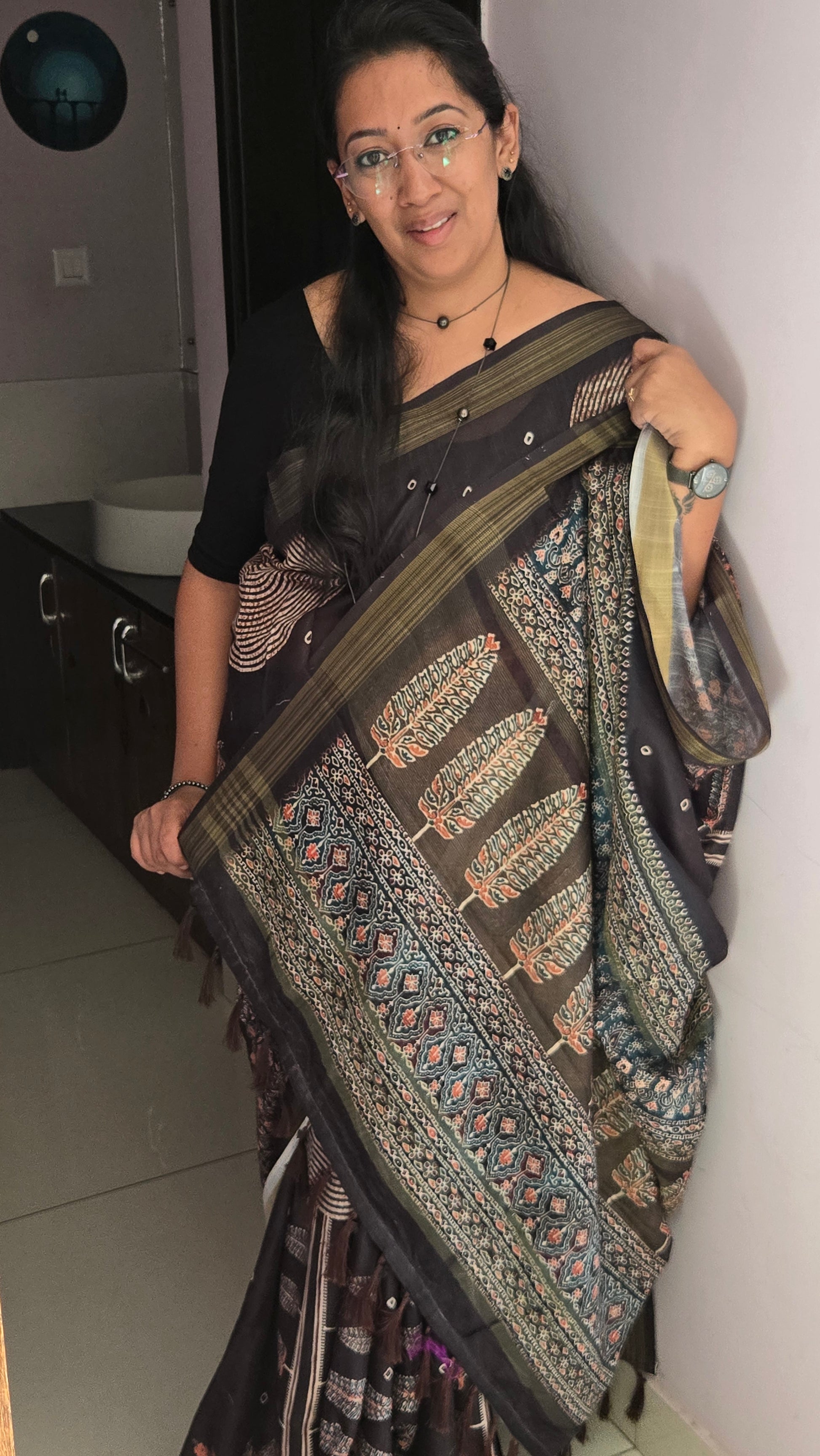 Tussar Silk Saree with Ajrakh-Inspired Prints