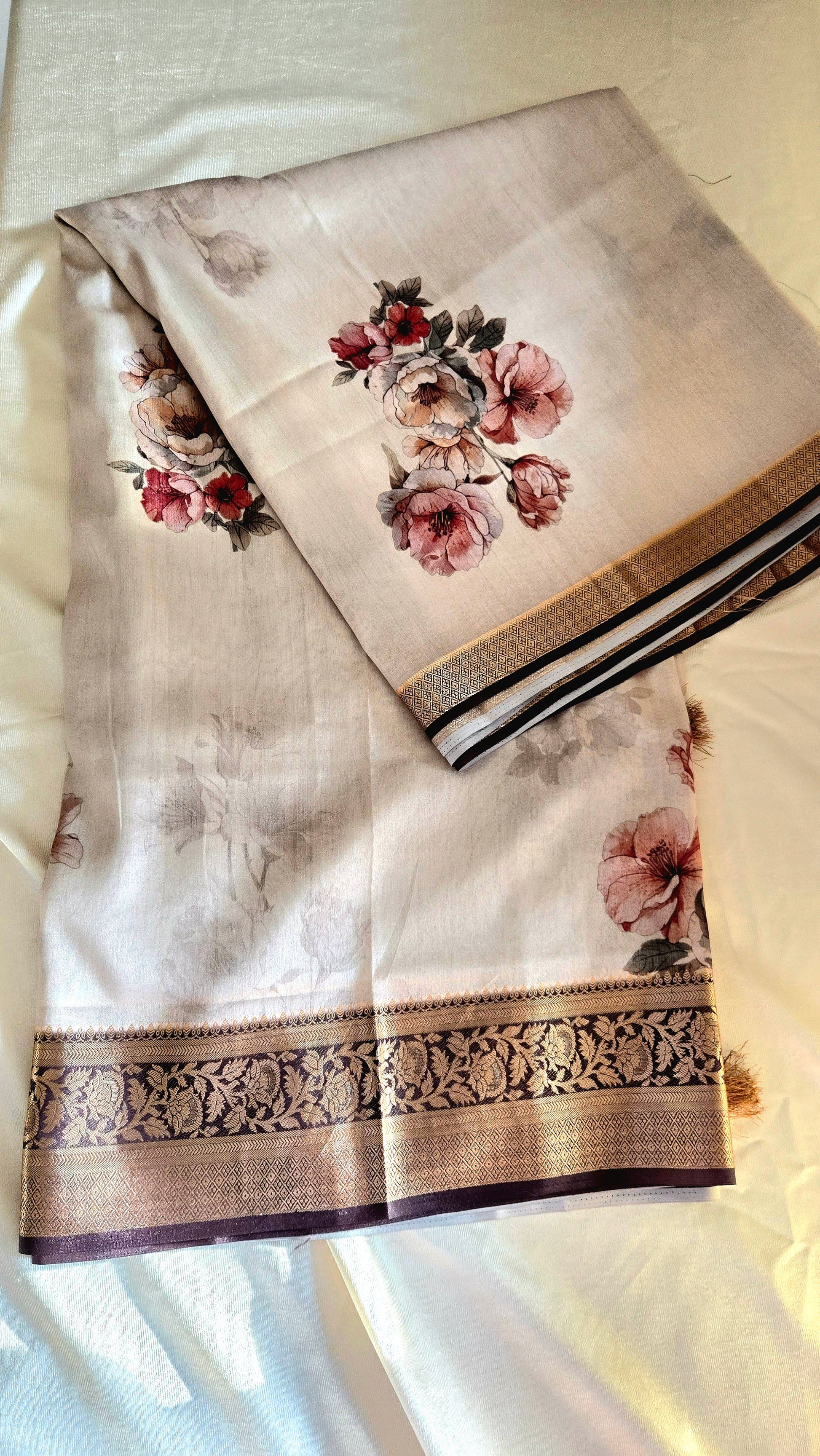 Tussar Buttery Silk Saree with Floral Digital Prints