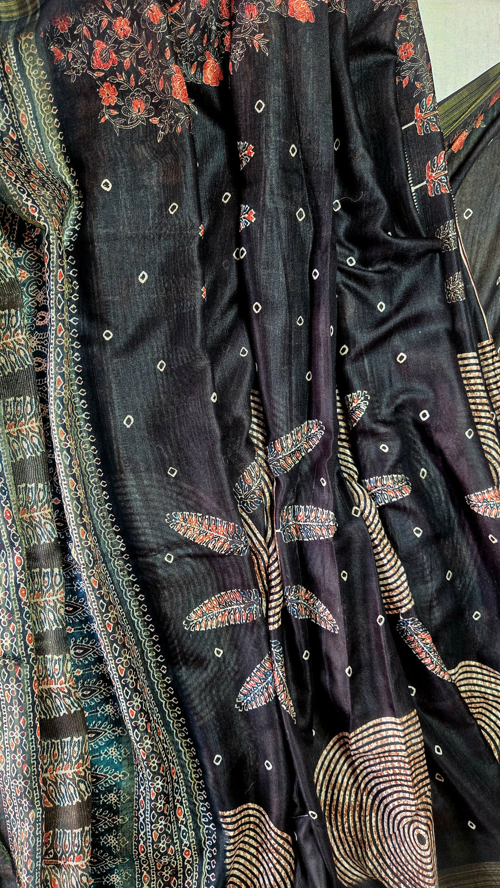 Tussar Silk Saree with Ajrakh-Inspired Prints