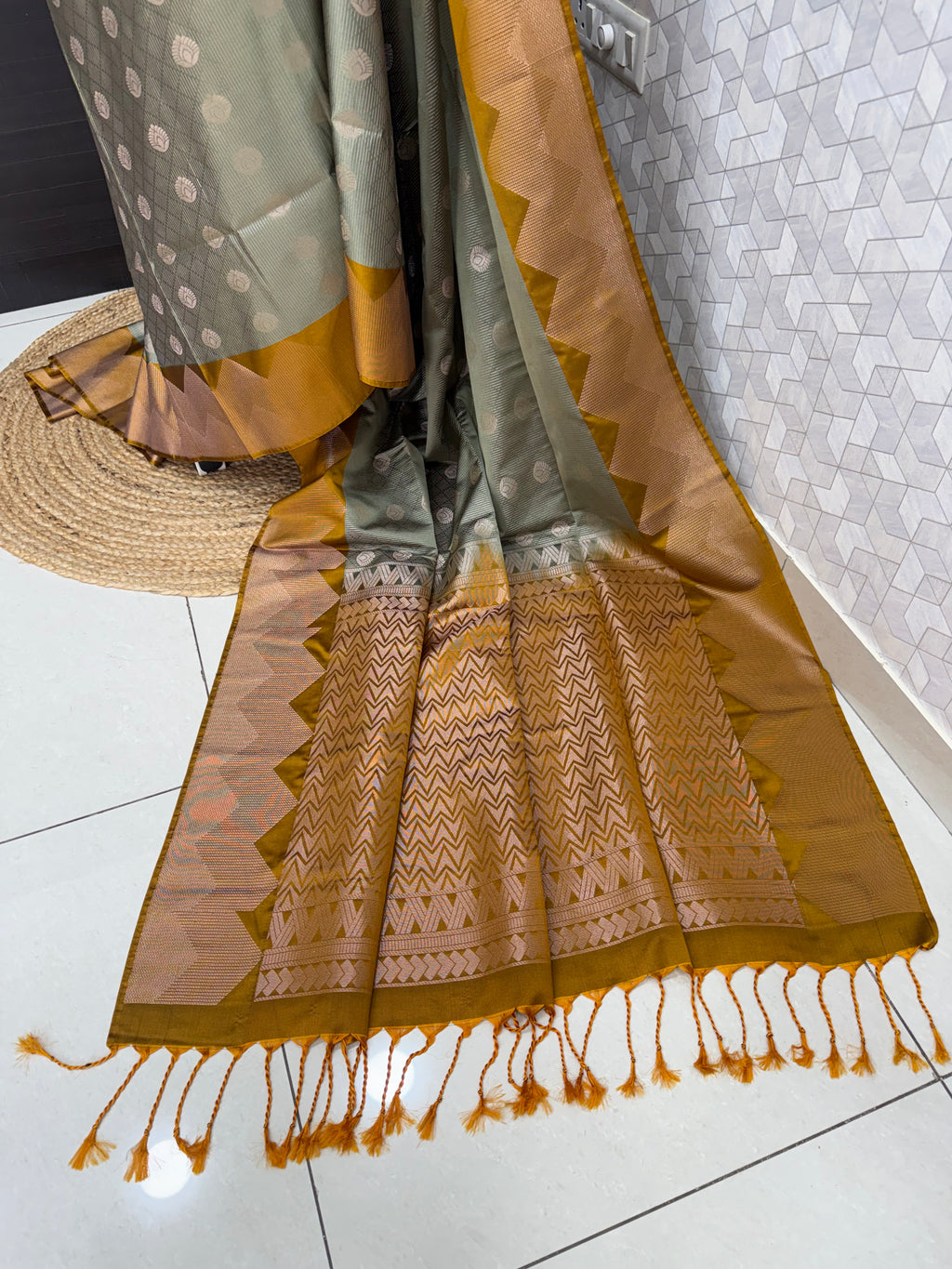 Sage Green with Mustard Temple Border