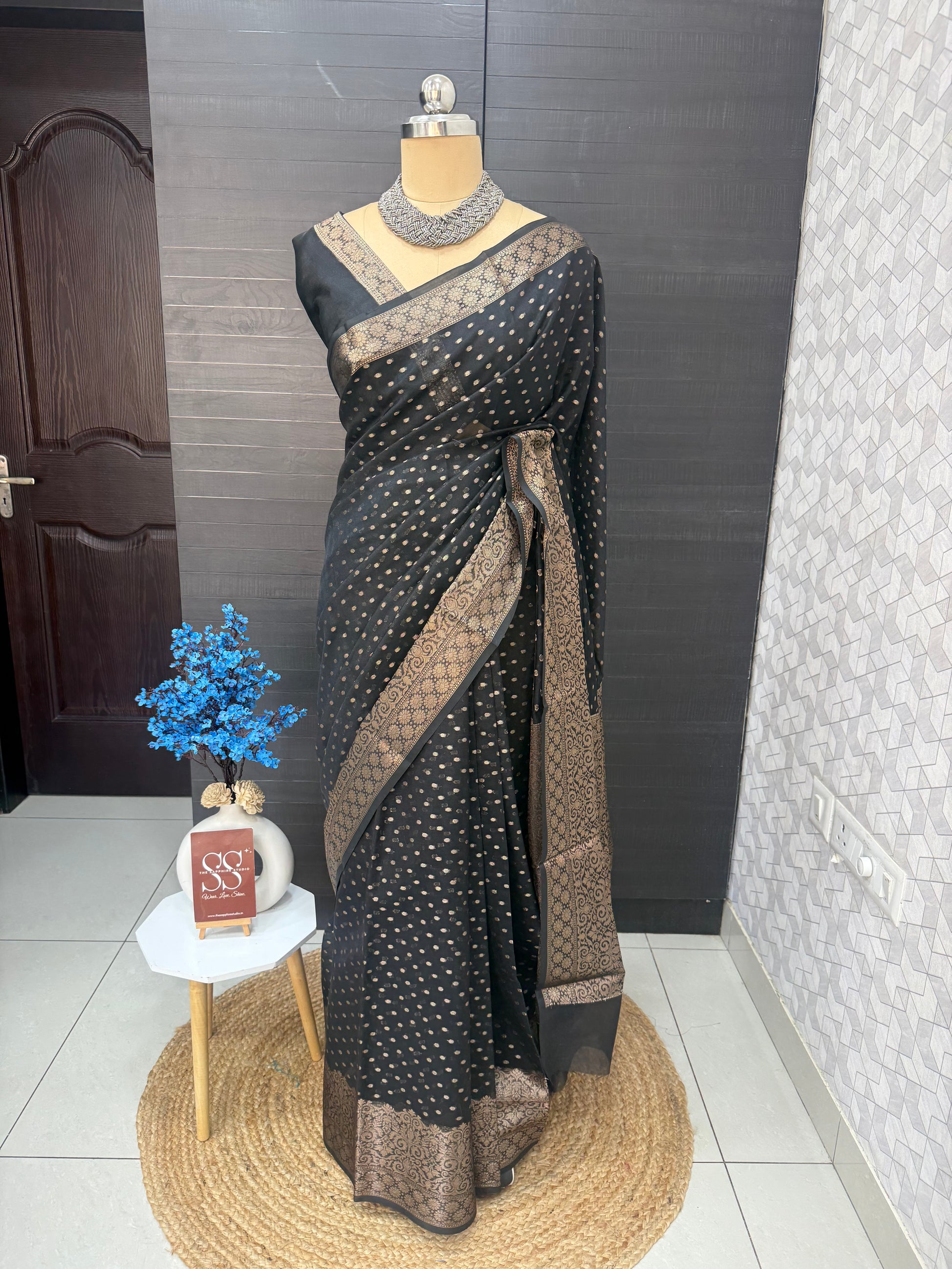 Black Katan silk saree