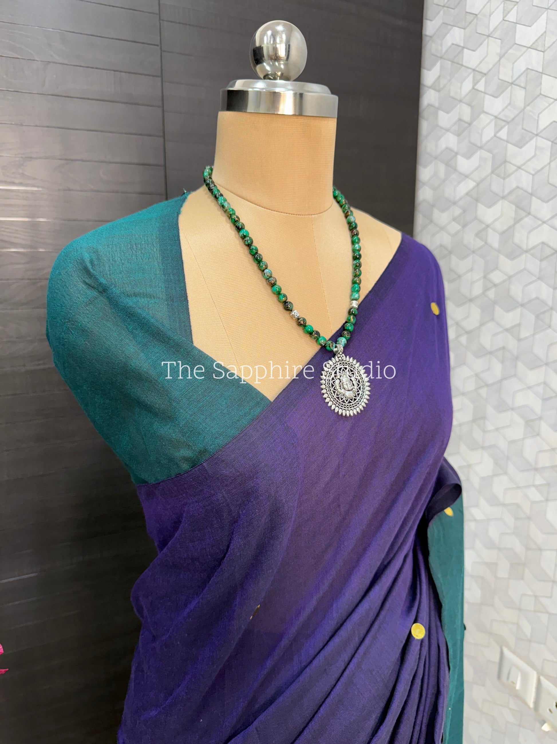Royal Purple & Teal Khadi Cotton Saree