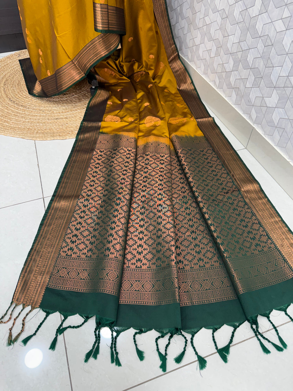 Mustard Yellow with Deep Green Border